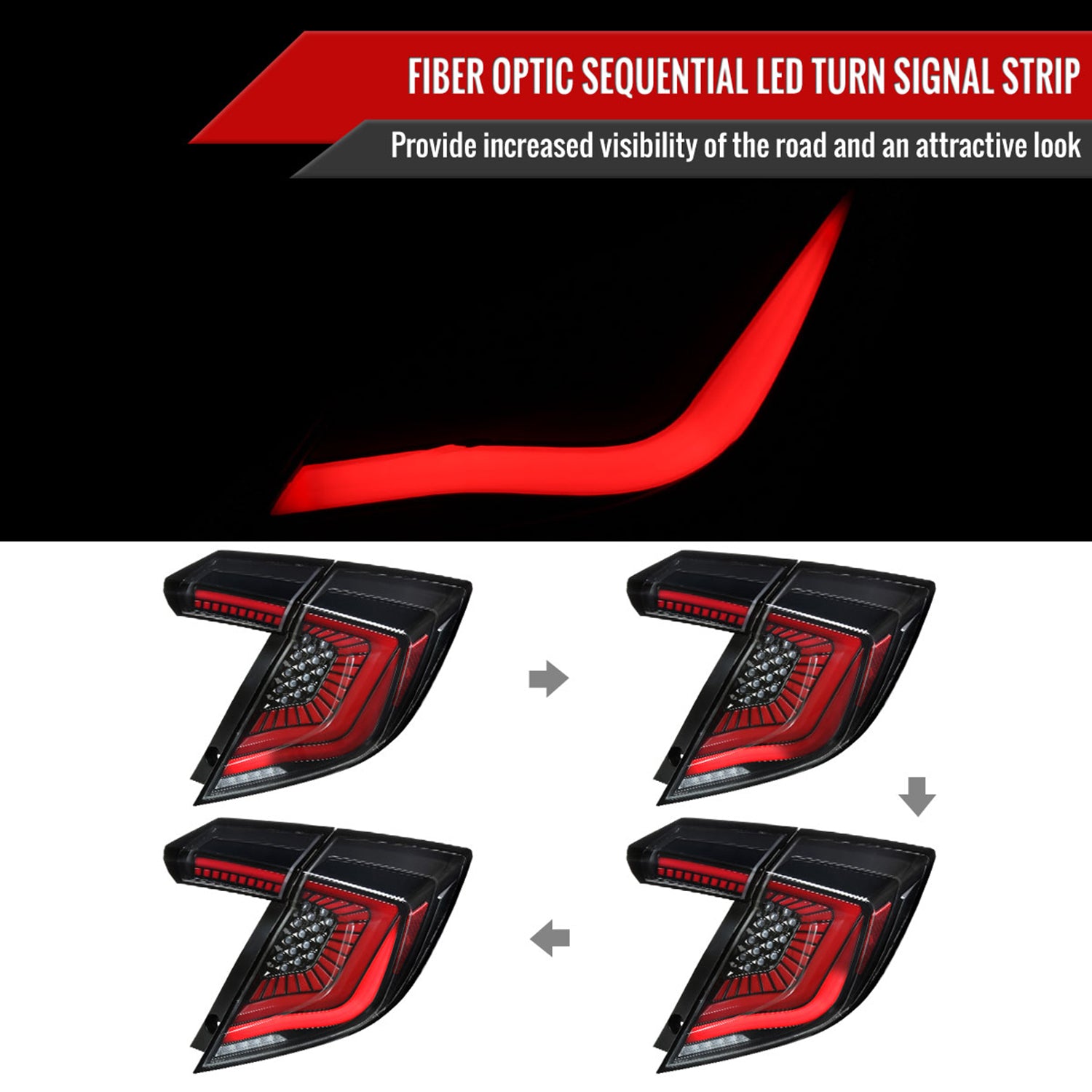 2017-2021 Honda Civic Hatchback LED Signal Tail Lights Jet Black/Clear