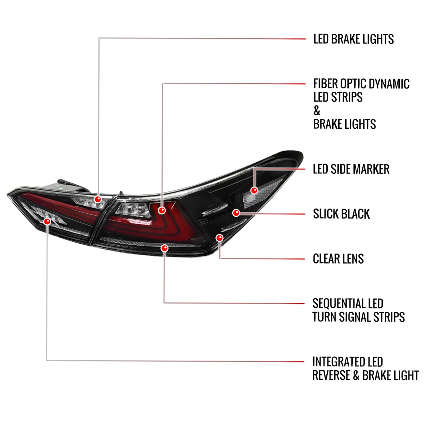 2018-2022 Toyota Camry LED Tail Lights Sequential Signal Lamps Jet Black/Clear