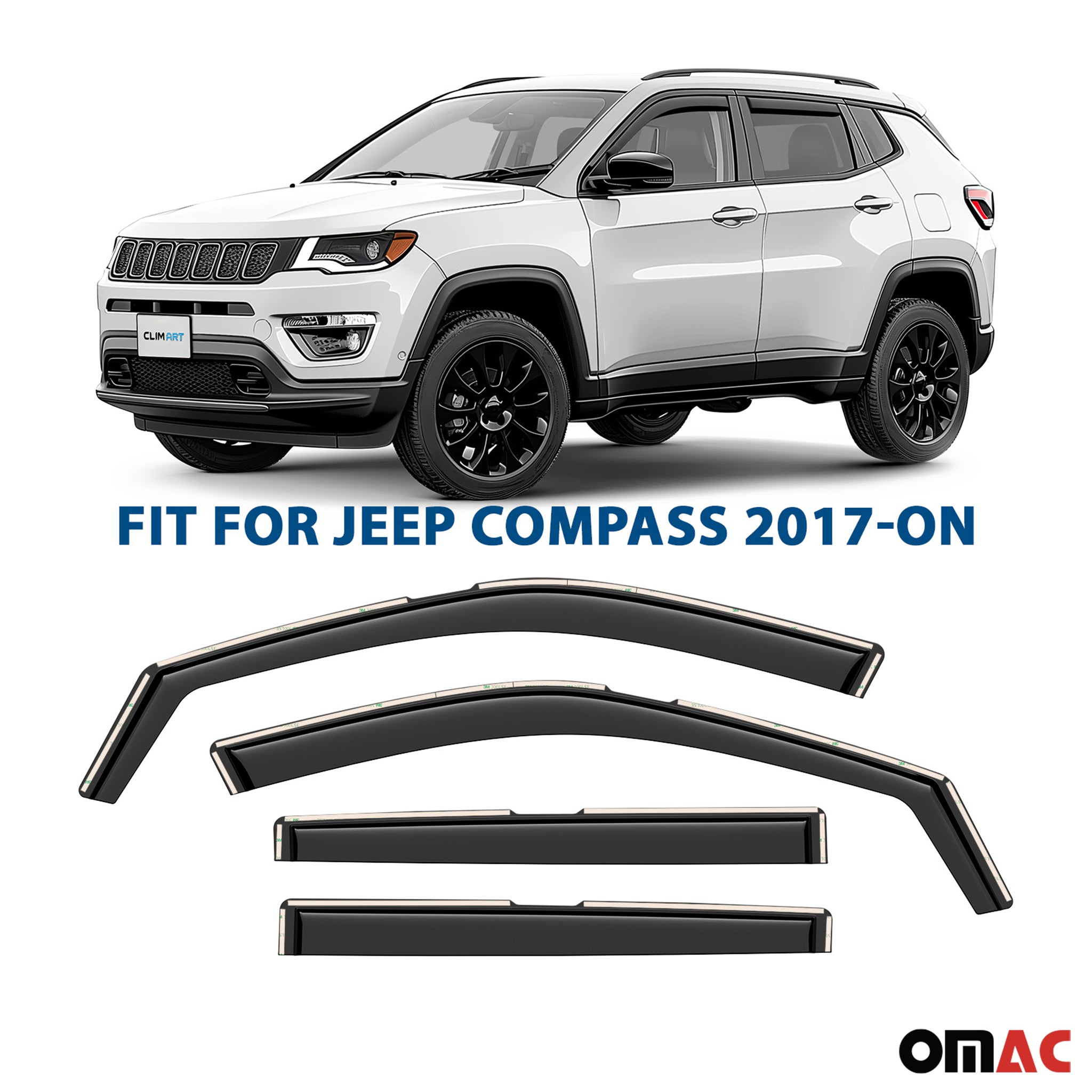 Clim Art Wind Deflectors for Jeep Compass 2017-2025 Shatterproof Dark Smoke 4x