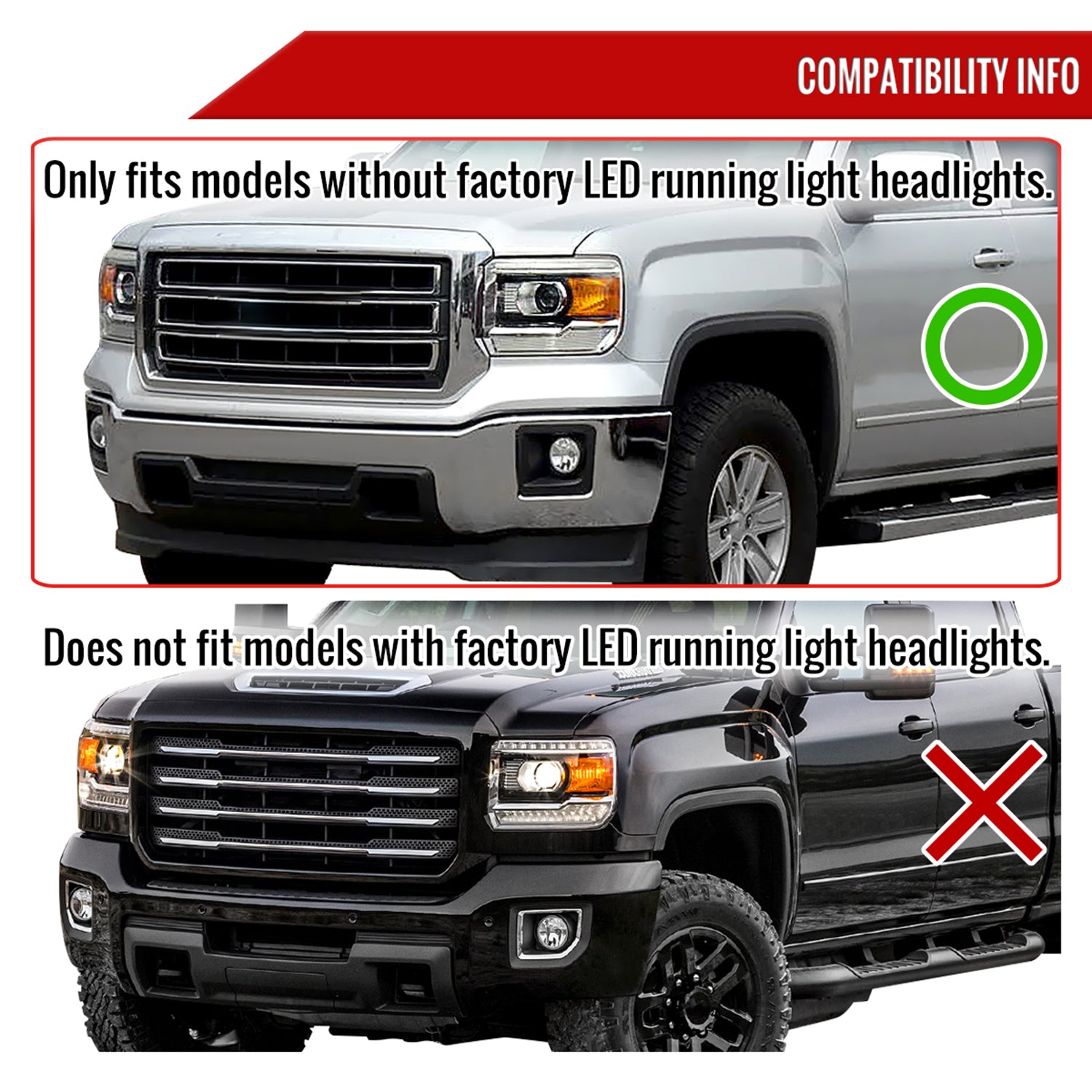 2014-2019 GMC Sierra 1500/2500HD/3500HD Headlights Amber Reflectors Black