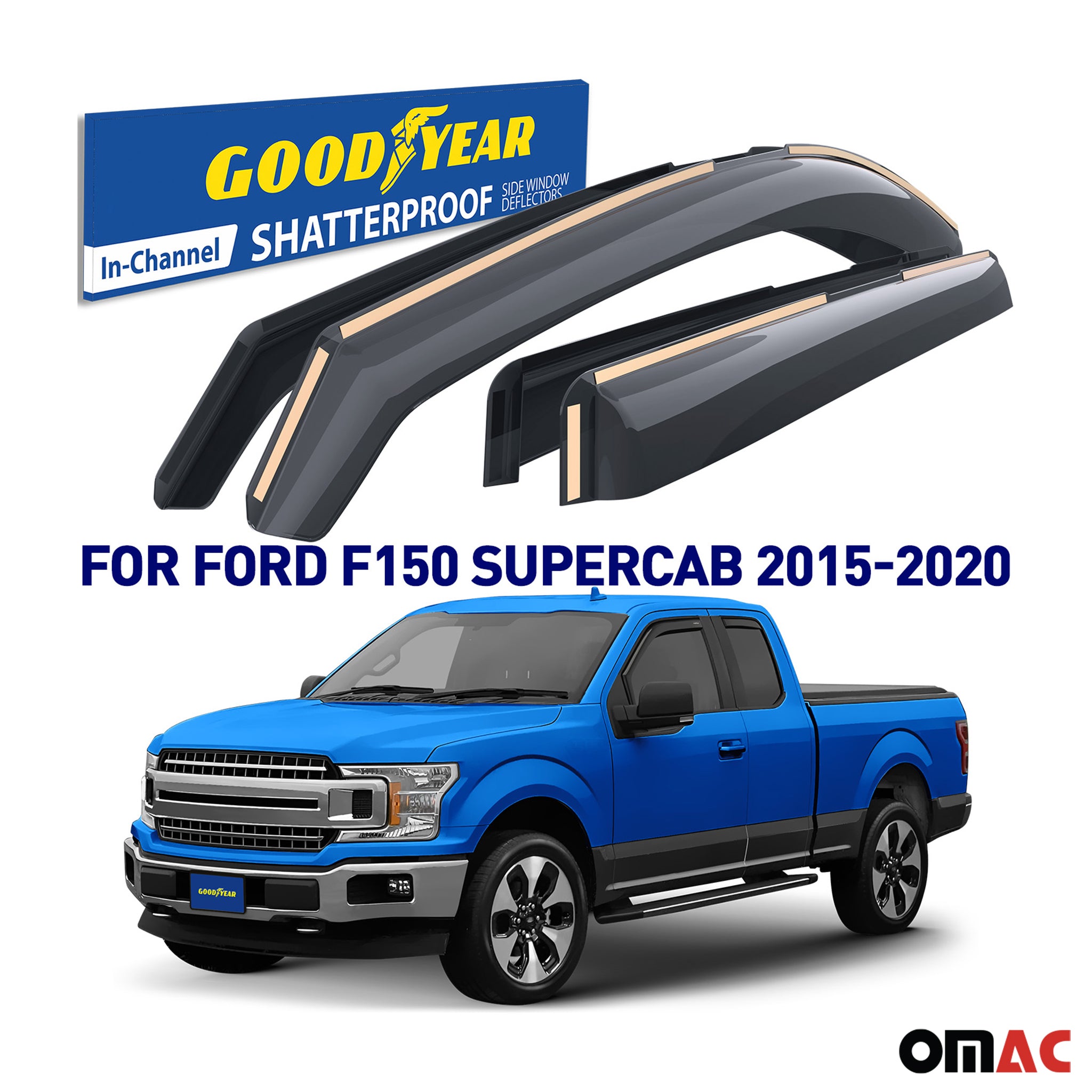 Goodyear Wind Deflectors for Ford F150 Raptor 2017-2020 SuperCab Shatterproof 4x