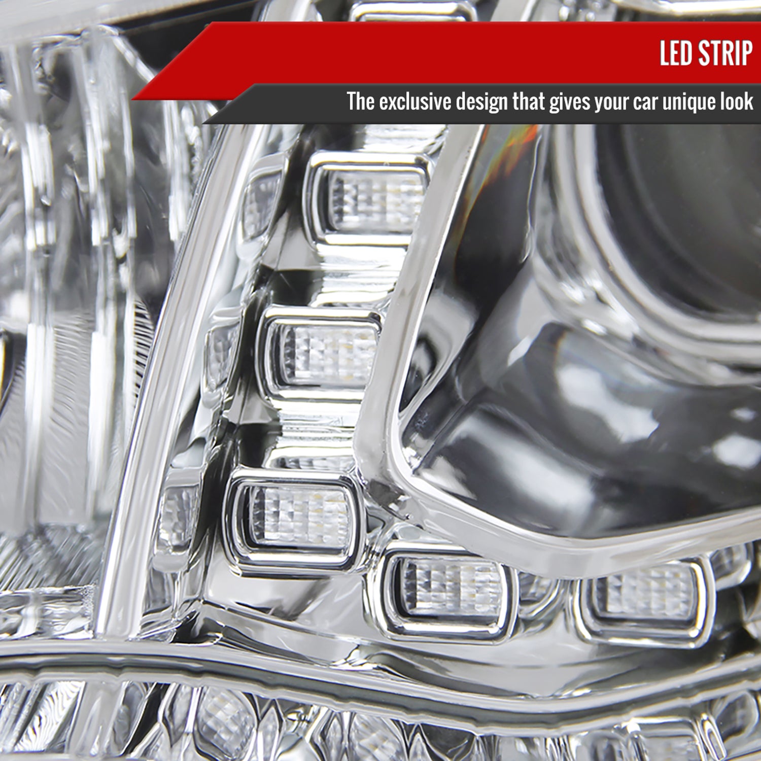 2013-2015 Chevy Malibu Projector Headlights w/ LED Light Strip Chrome/Clear