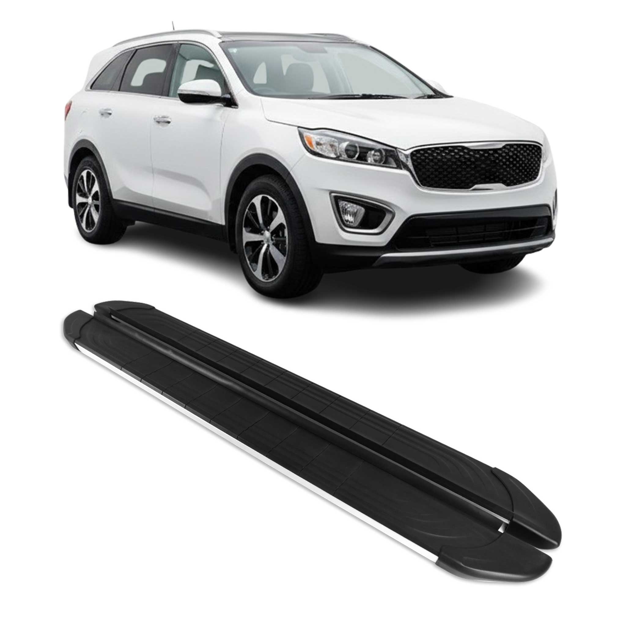 2016-2020 Kia Sorento Running Boards Side Steps Silver & Black