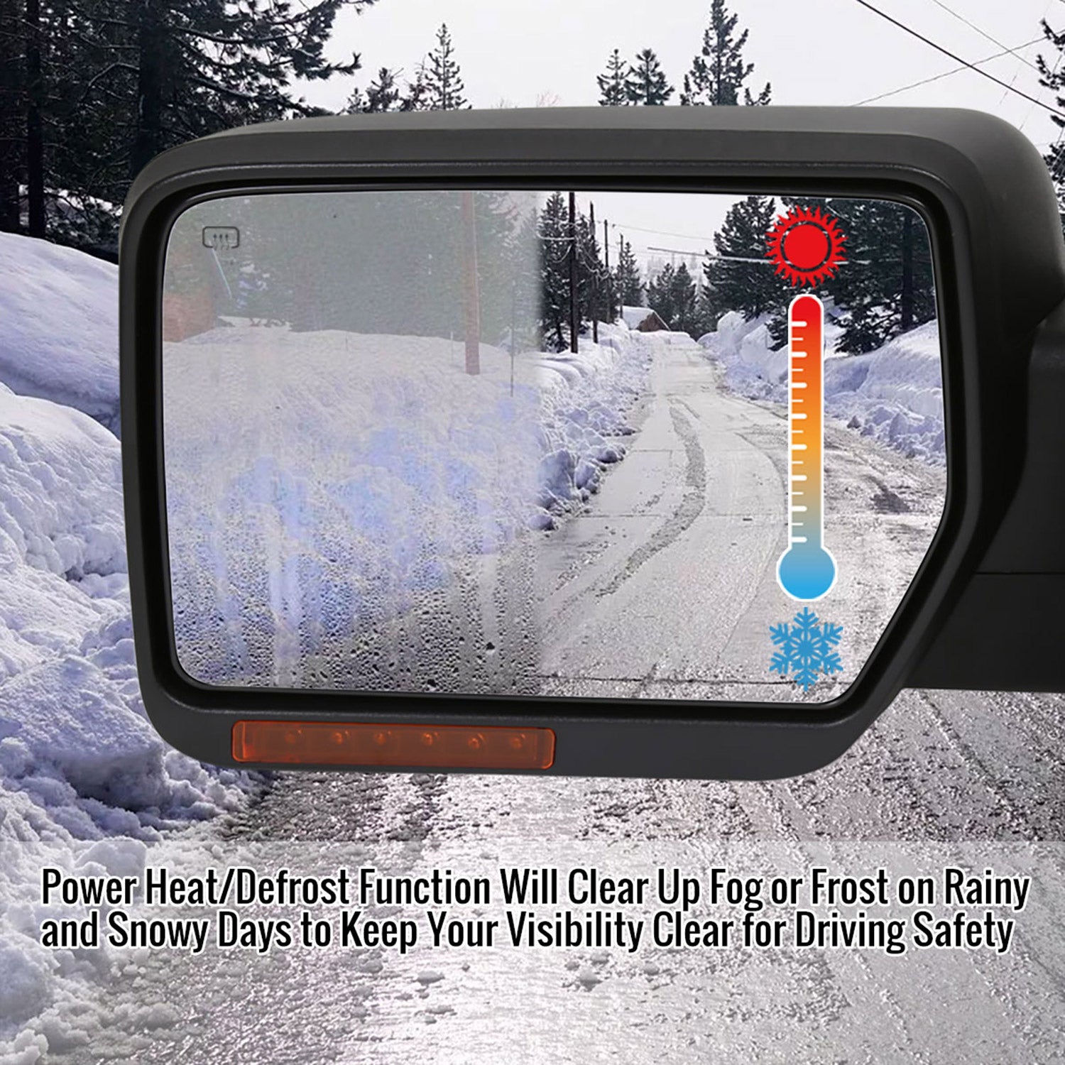 2007-2014 Ford F-150 Chrome Heated Side Mirror Amber Turn &Puddle Light Driver