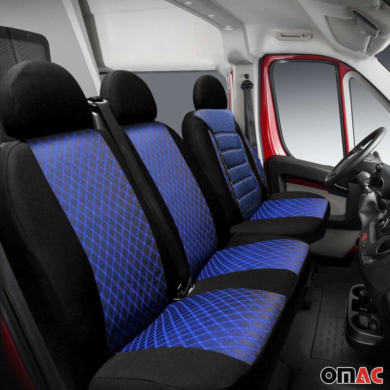 2+1 Set Front Car Pickup Van Seat Cover Protection Fabric Black with Blue