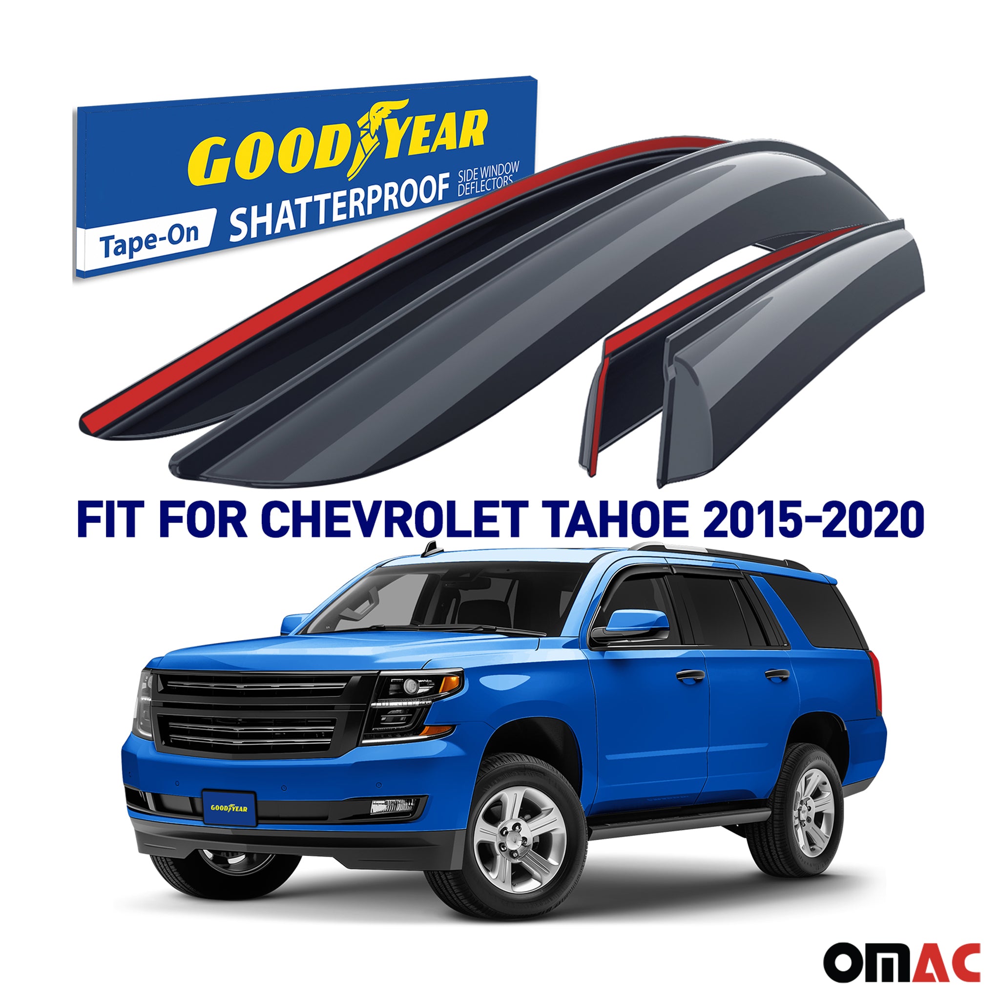 Goodyear Wind Deflectors for Chevy Tahoe 2015-2020 Tape-On Premium Smoke 4 pcs