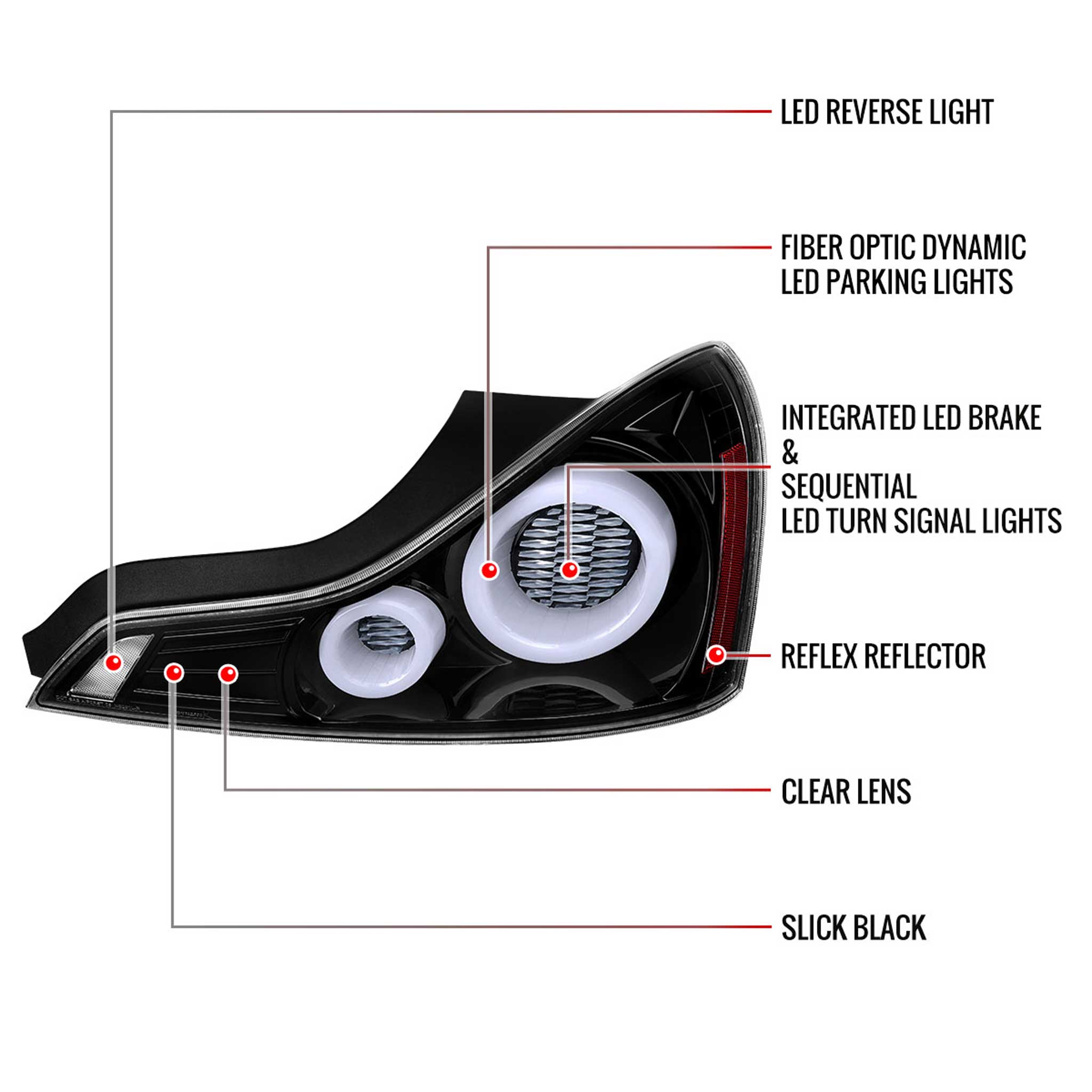 For Infiniti G37 2008-13 / Q60 Coupe 2014-15 LED Tail Lights Switchback Sequential Turn Signals Jet Black Housing Clear Lens