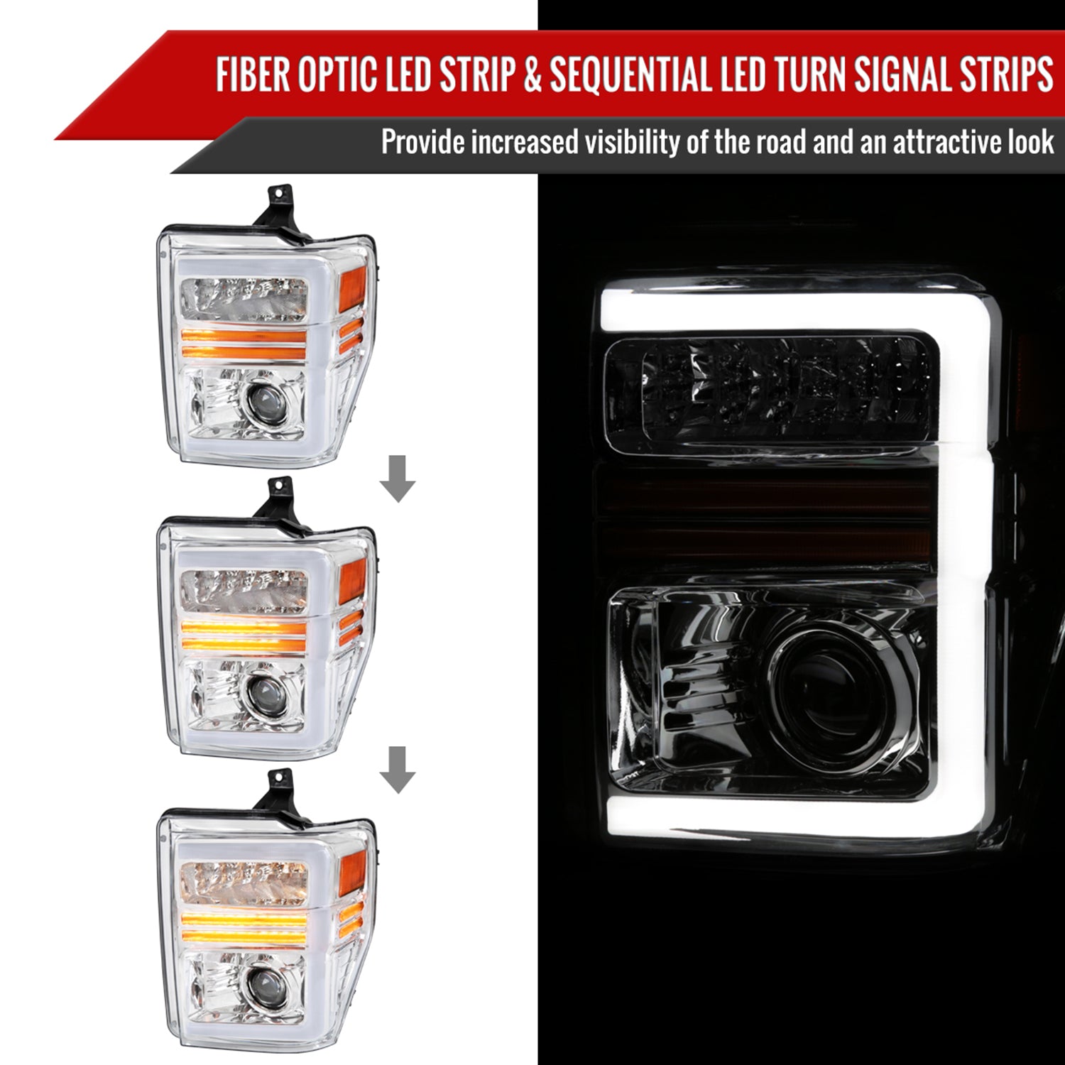 2008-2010 Ford F-250/350/450/550 Super Duty Headlights LED Signal Chrome