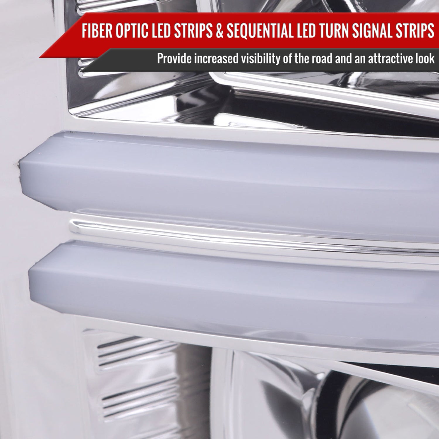 2008-2010 Ford F-250/350/450/550 LED Signal Bar Projector Headlights Chrome