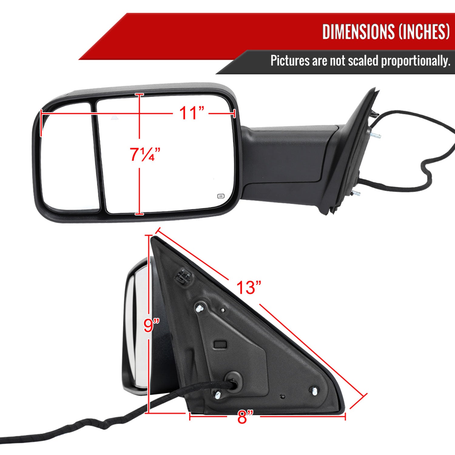 2019-2022 Ram 2500 3500 Black Manual Fold & Heated Side Mirror Driver Side