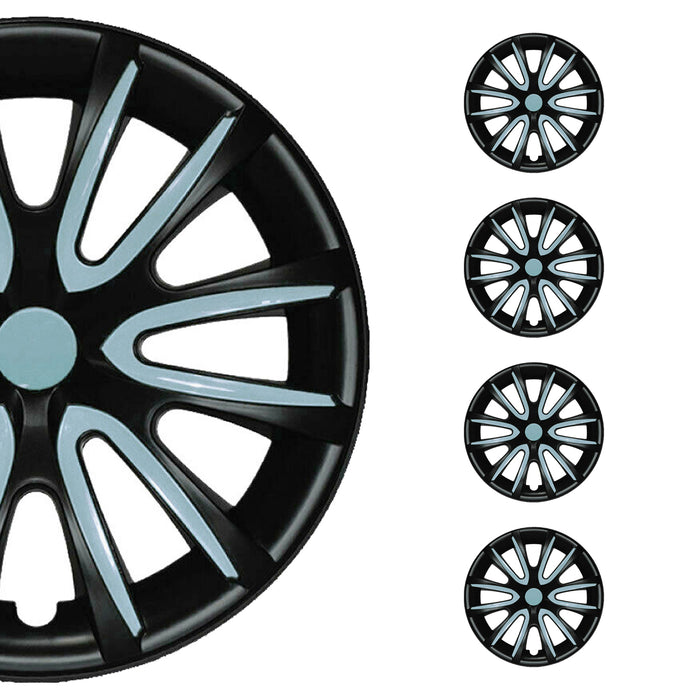 14" Set of 4 Pcs Wheel Covers Black with Blue Hub Caps fit R15 Steel Rim