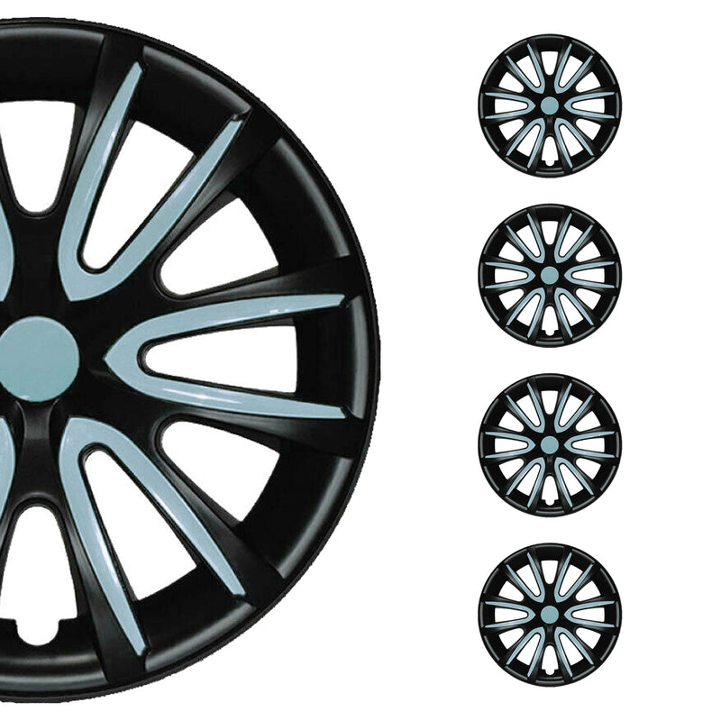 Bicolo Hub Caps Wheel Cover 14" Black & Hell Blue Full Set 4 pcs.