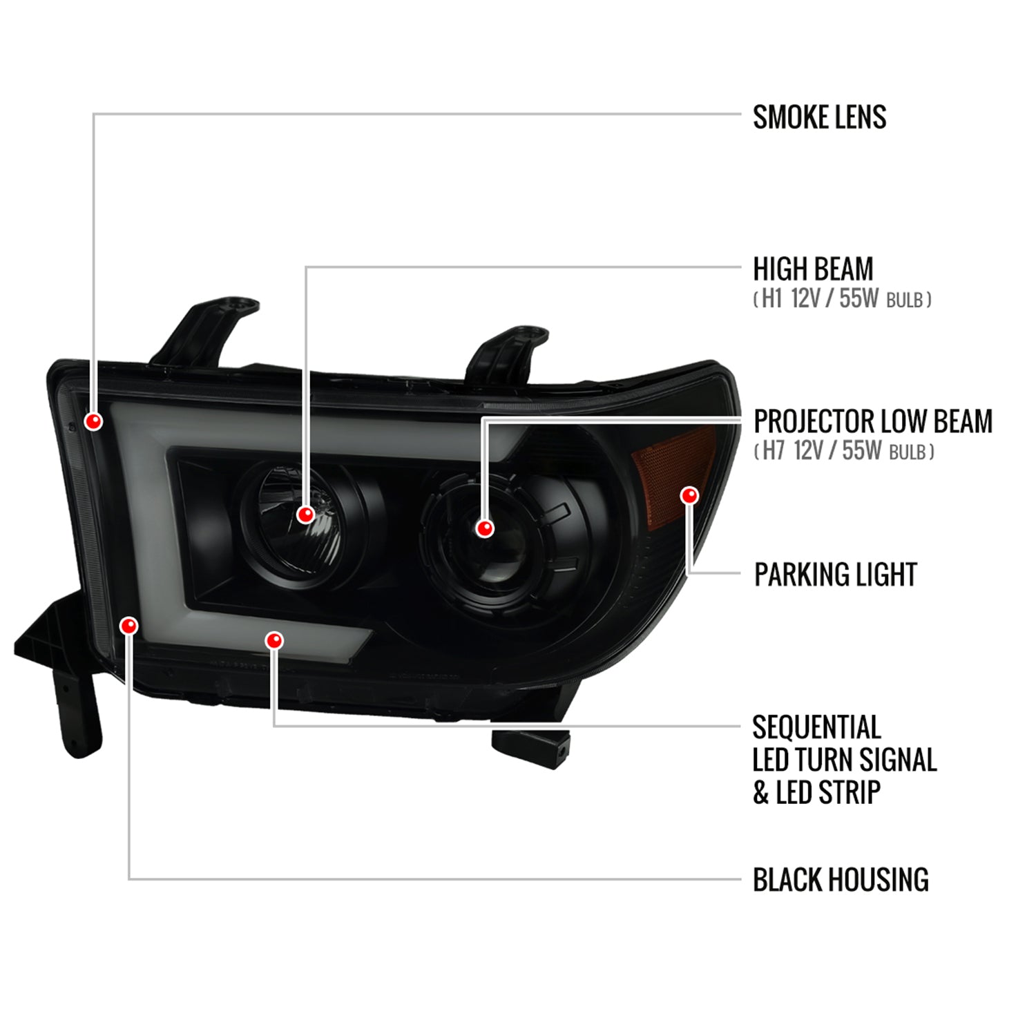 2007-2013 Toyota Tundra/ 08-2017 Sequoia LED CBar Projector Headlights Black