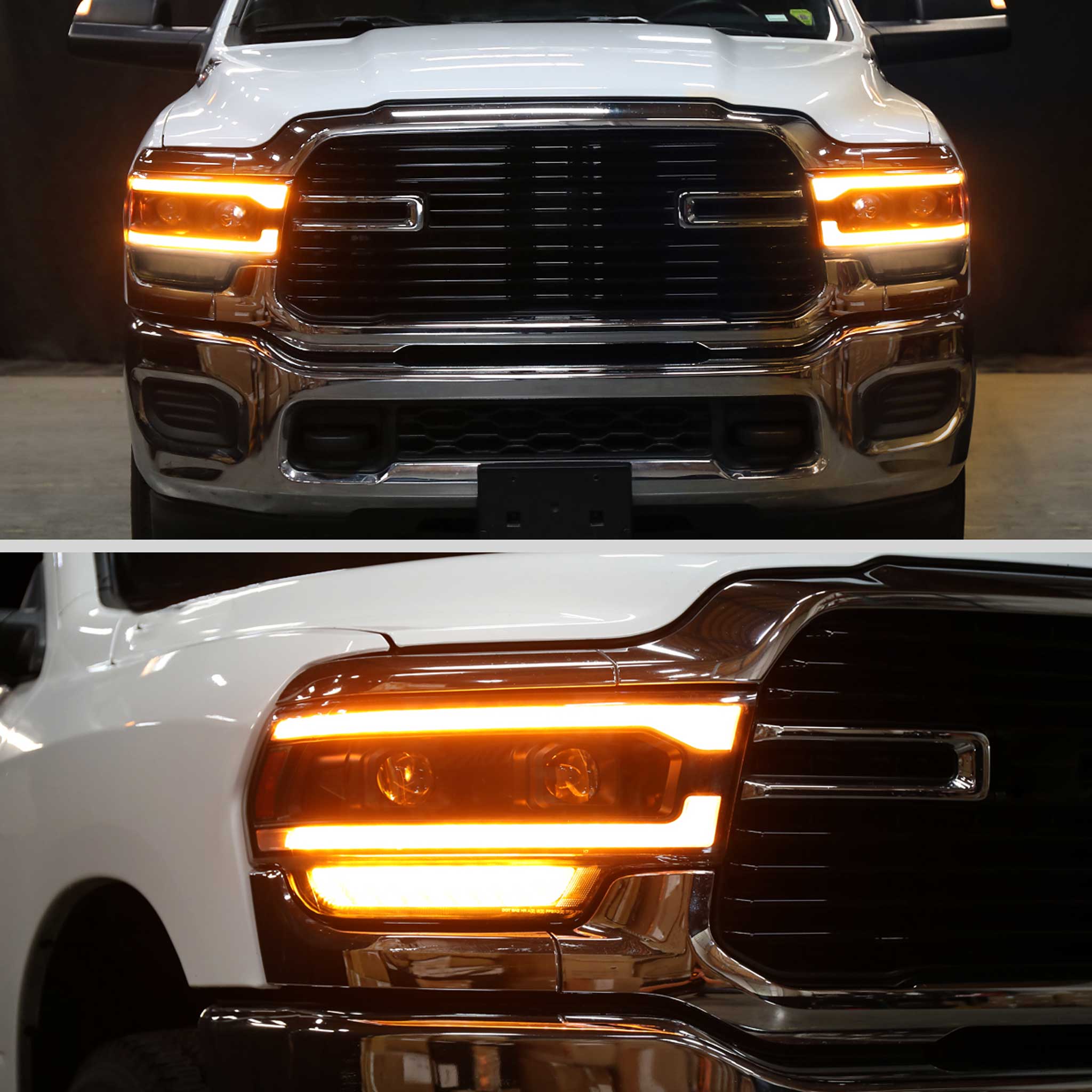 For Dodge RAM 2500 3500 5000 5500 2019-2024 Switchback LED Turn Signal Projector Headlights Matte Black Housing Clear Lens