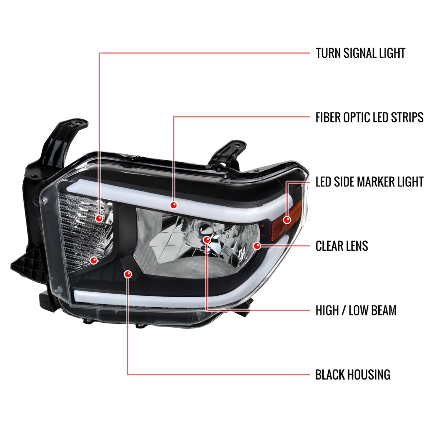 2014-2021 Toyota Tundra LED Bar Factory Style Headlights Matte Black/Clear