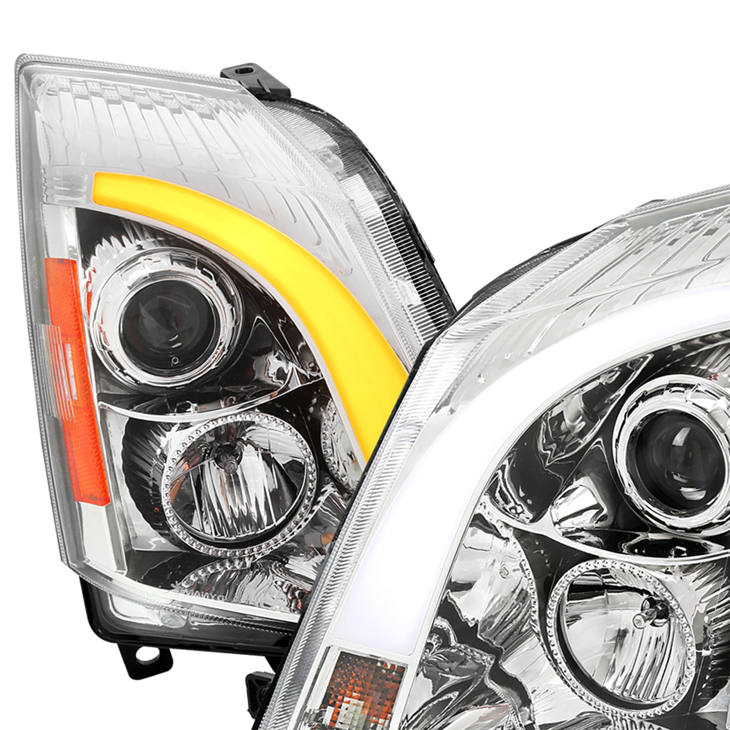 2008-2014 Cadillac CTS Sequential LED Bar Projector Headlights Chrome