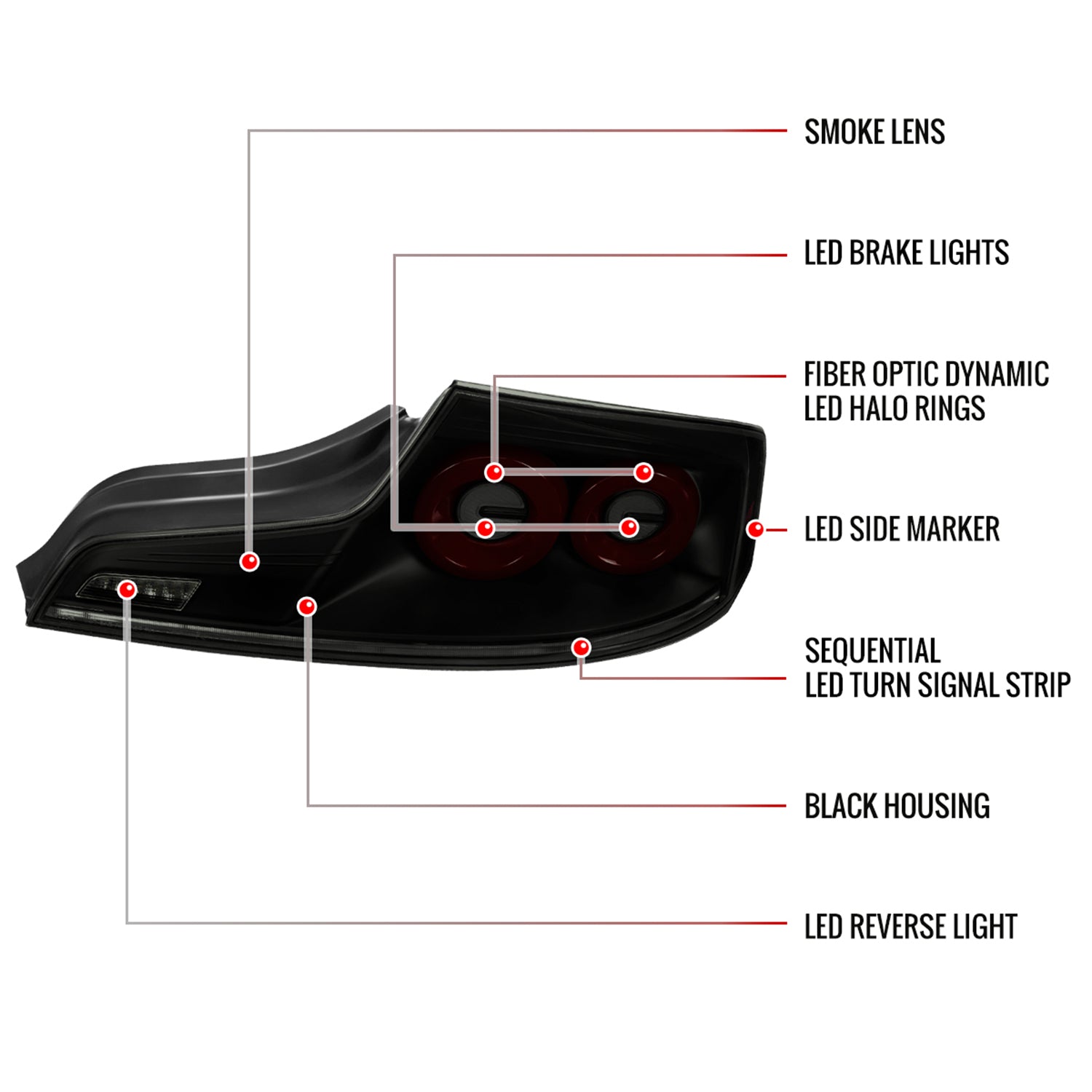 2003-2007 Infiniti G35 Coupe Red LED Halo Signal Tail Lights Matt Black/Smoke