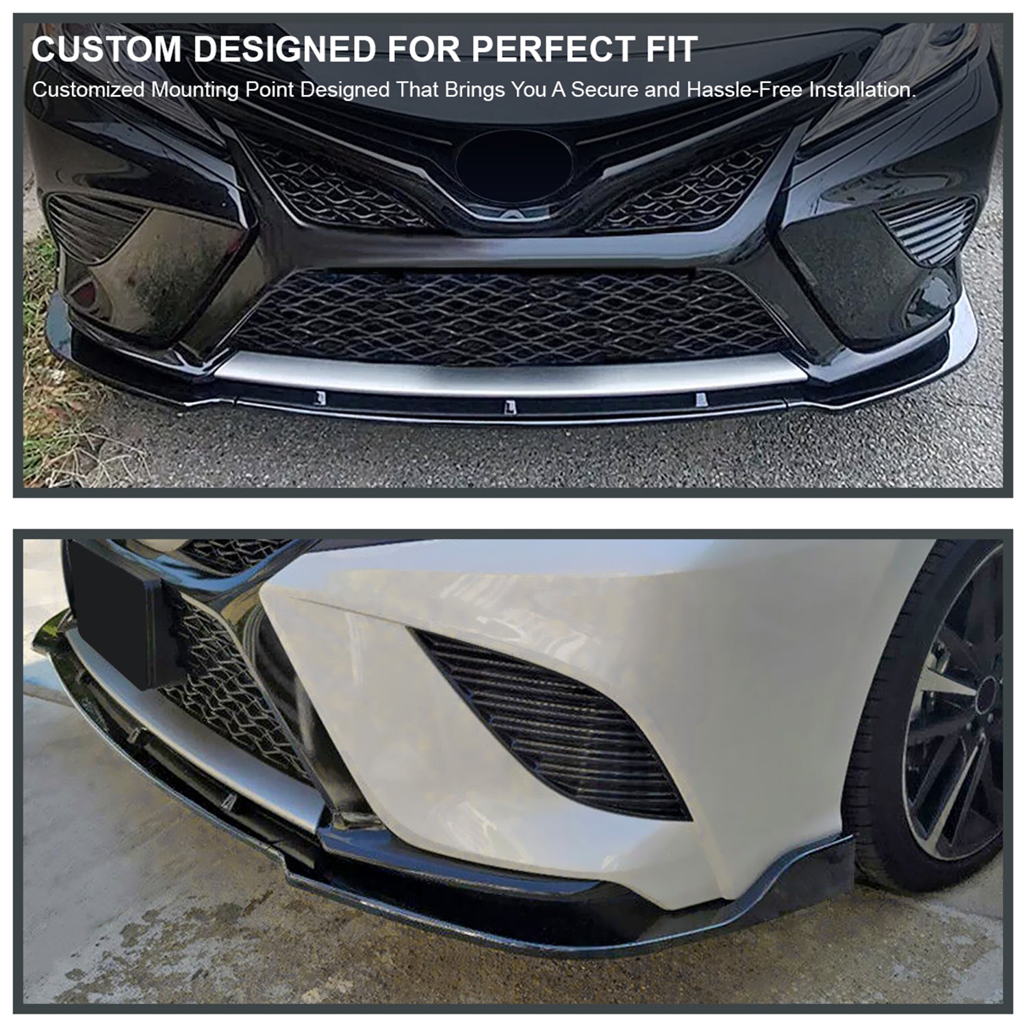 2018-2020 Toyota Camry SE/XSE/LE/XLE Glossy Black 3Pcs Bumper Lip Spoiler