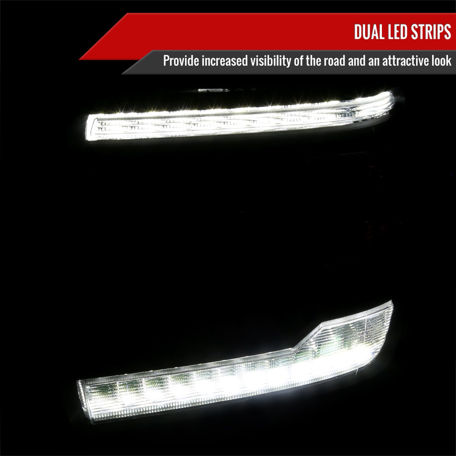 2014-2019 GMC Sierra LED Light Strip Projector Headlights Matte Black/Clear