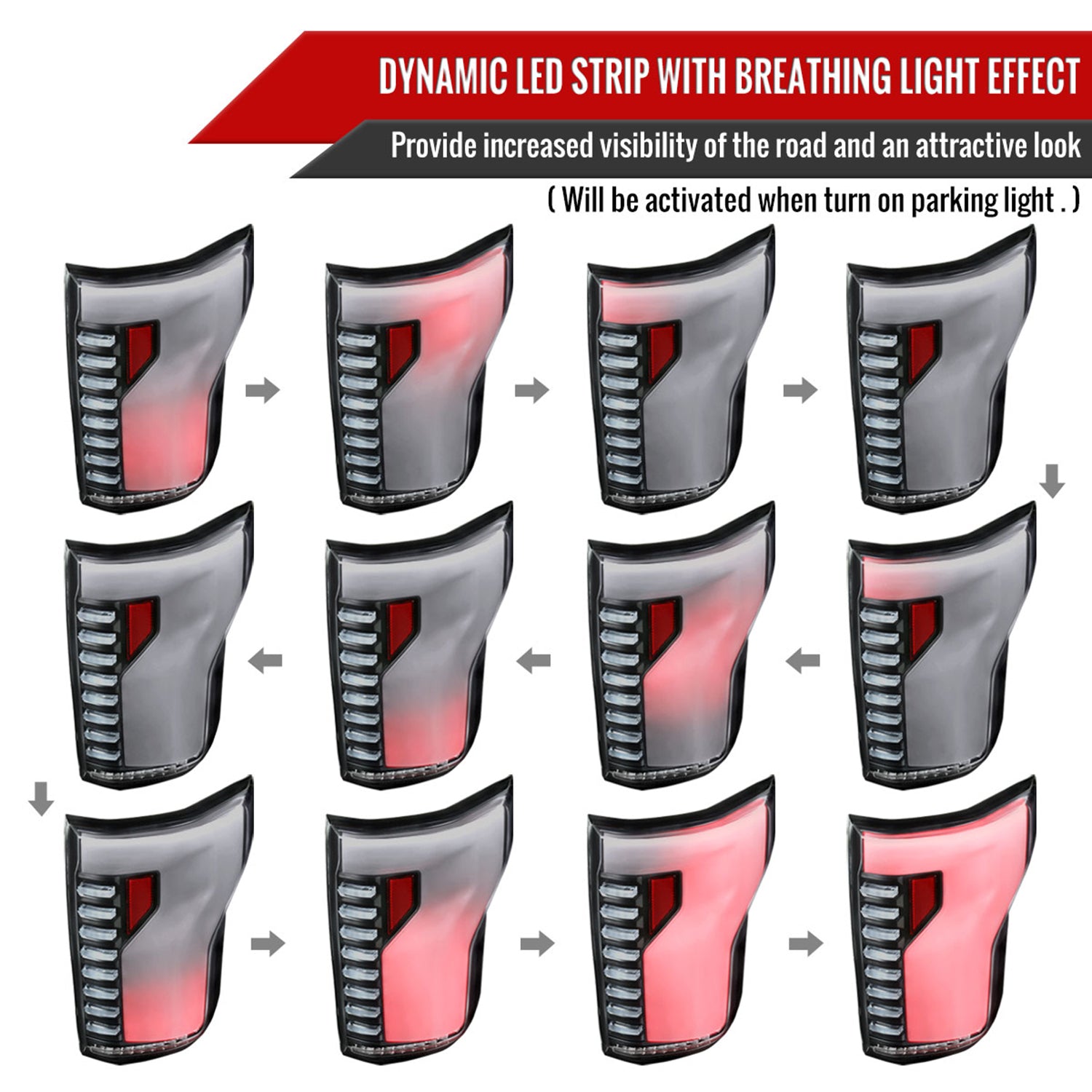 2018-2020 Ford F-150 Turn Signal Animated White LED Bar Tail Lights Matt Black