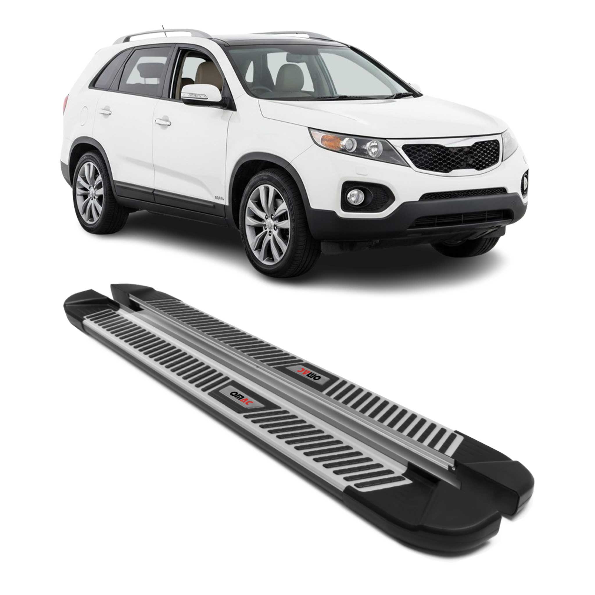 2011-2013 Kia Sorento Running Boards Side Steps Silver & Black