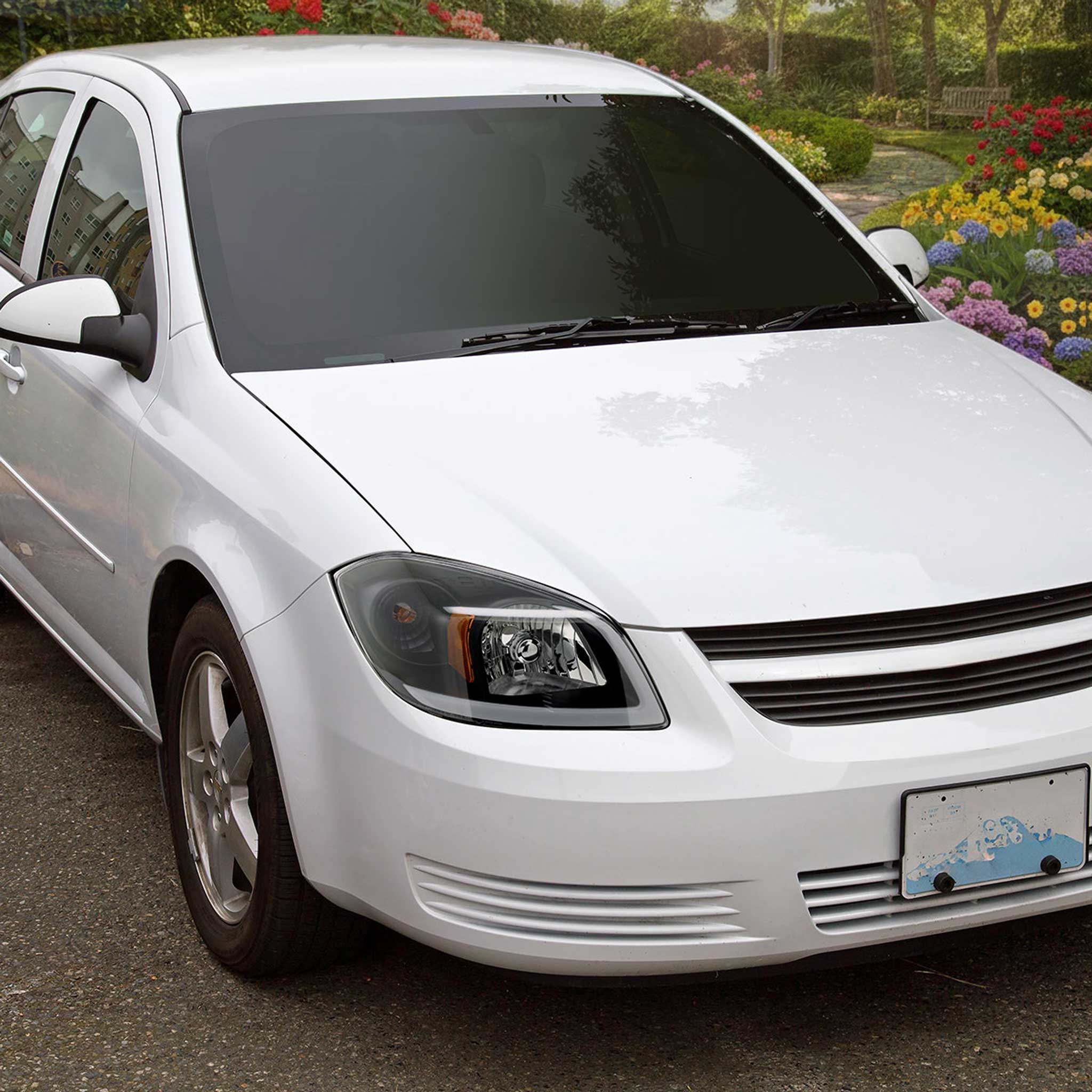 For Chevrolet Cobalt / Pontiac G5 2005-2010 LED Bar Projector Headlights LED DRL Light Tube Black Housing Clear Lens