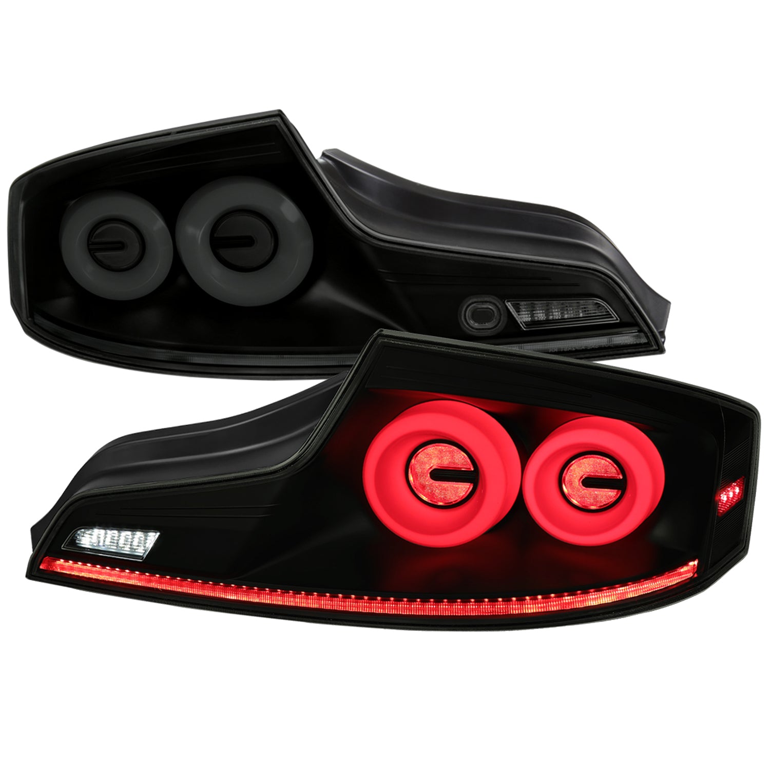 2003-2007 Infiniti G35 Coupe White LED Halo Signal Tail Light Matt Black/Smoke
