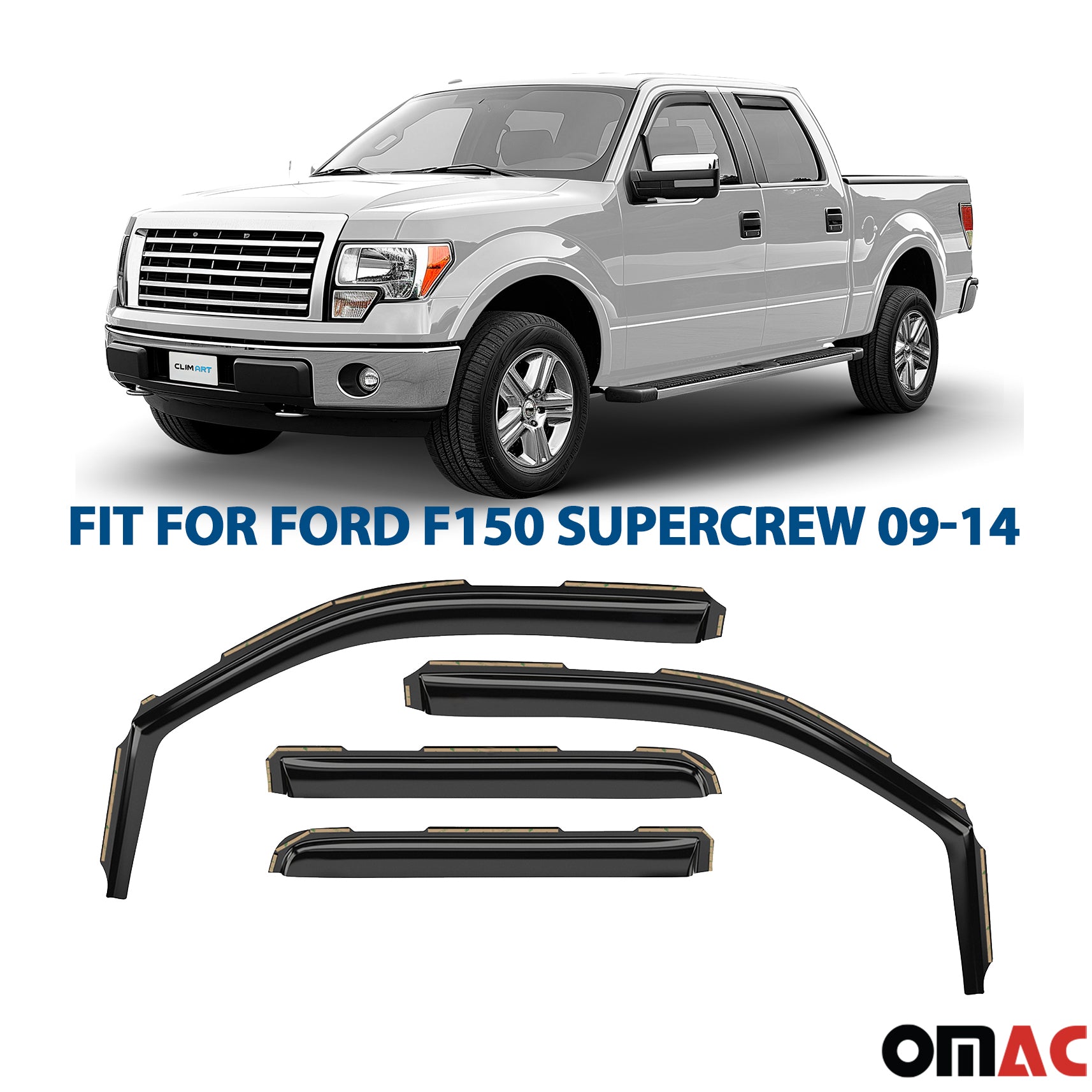 Clim Art Wind Deflectors for Ford F150 2009-2014 SuperCrew Shatterproof 4 Pcs