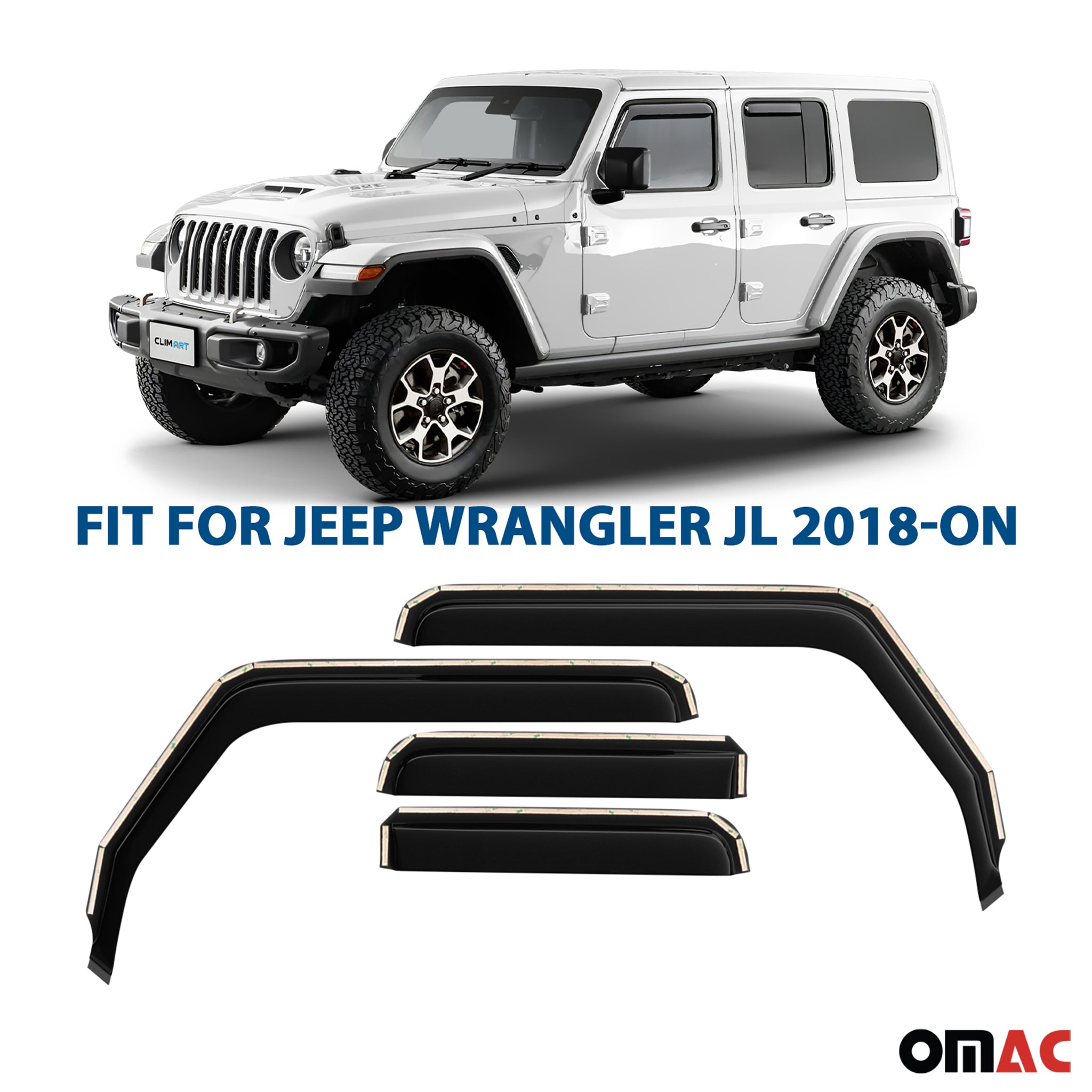 Clim Art Wind Deflectors for Jeep Gladiator 2020-2025 Shatterproof Smoke 4Pcs