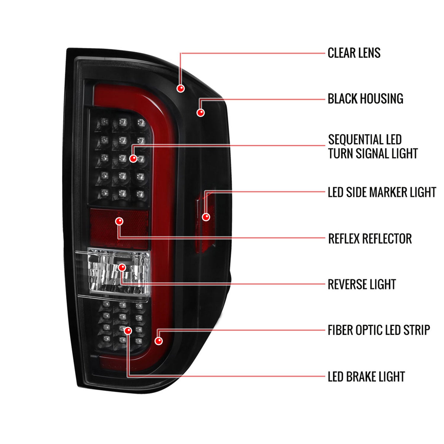2014-2021 Toyota Tundra Red Bar Sequential LED Tail Lights Black/Clear Lens