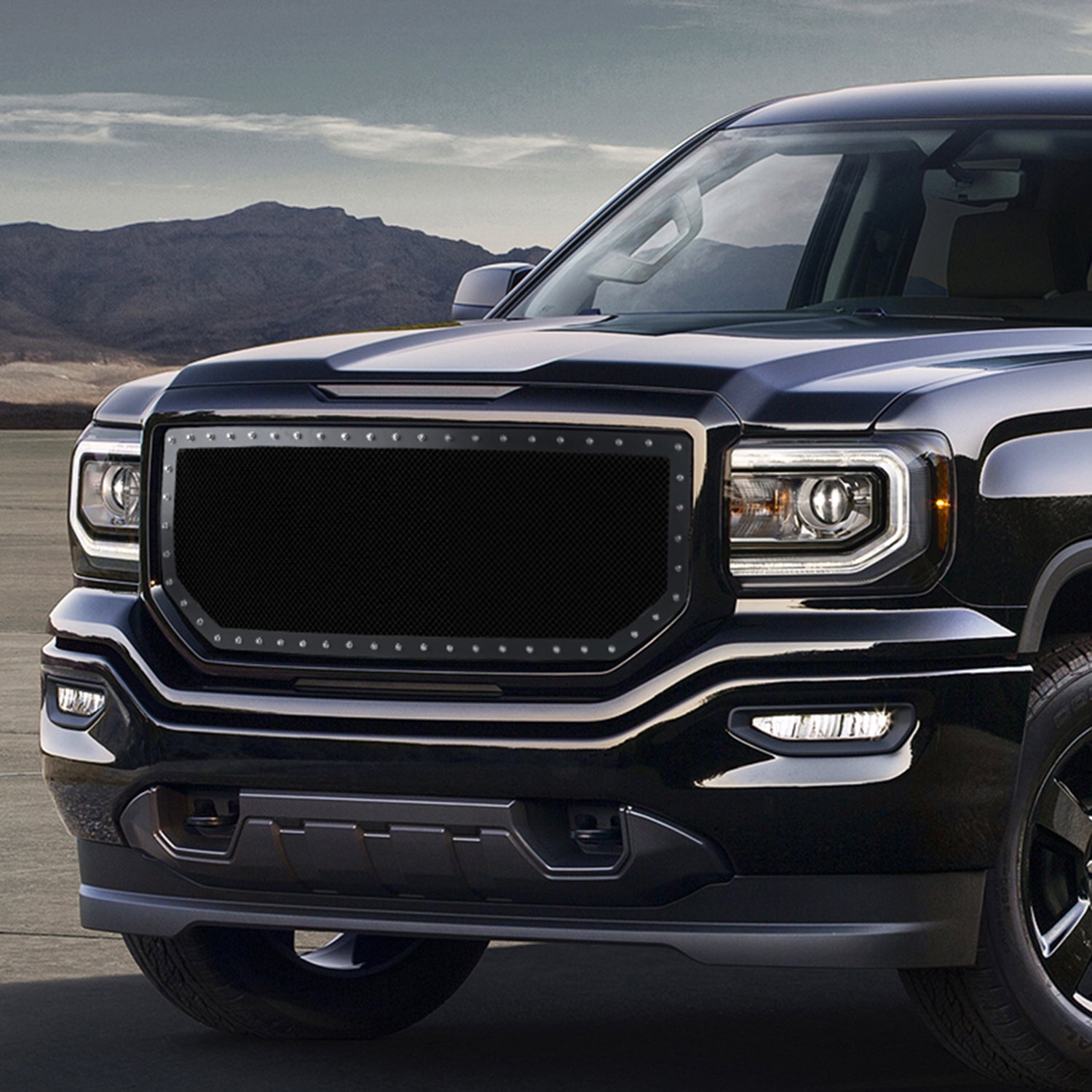 2016-2018 GMC Sierra 1500 Rivet Style Black S.Steel Mesh Grille Insert