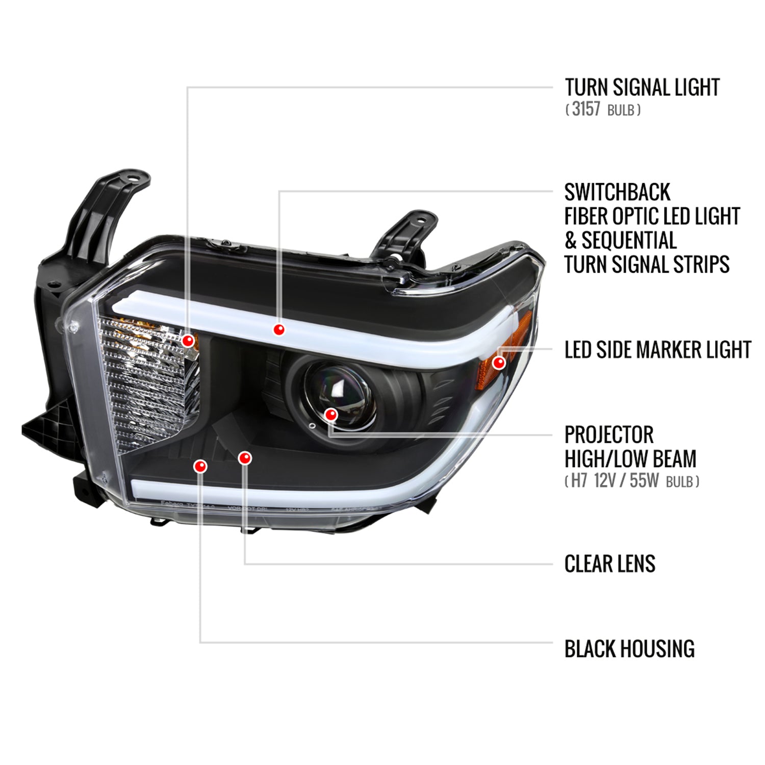 2014-2021 Toyota Tundra LED Turn Signal LED Bar Projector Headlights Black