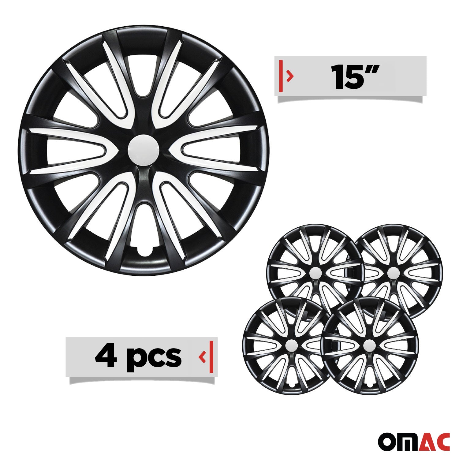 15" Wheel Covers Hubcaps for Audi Black White Gloss