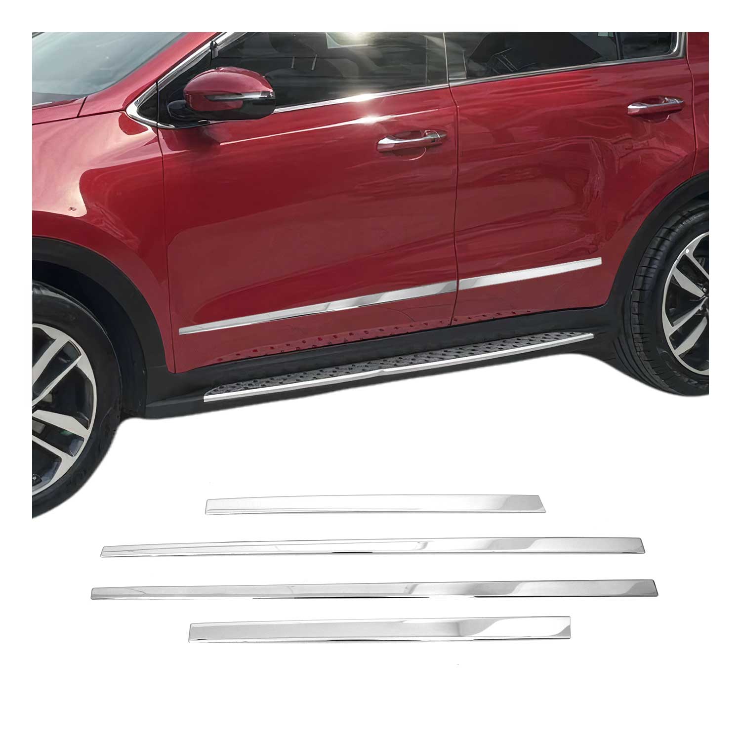 2017-2022 Kia Sportage Side Door Molding Trim Skirt Garnish Stainless Steel Silver 4Pcs