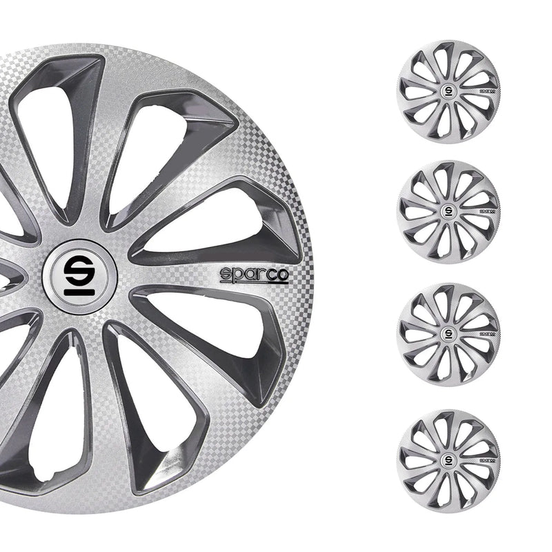 Sicilia Hub Caps Wheel Cover 15" Silver Carbon & Grey Full Set 4 pcs.