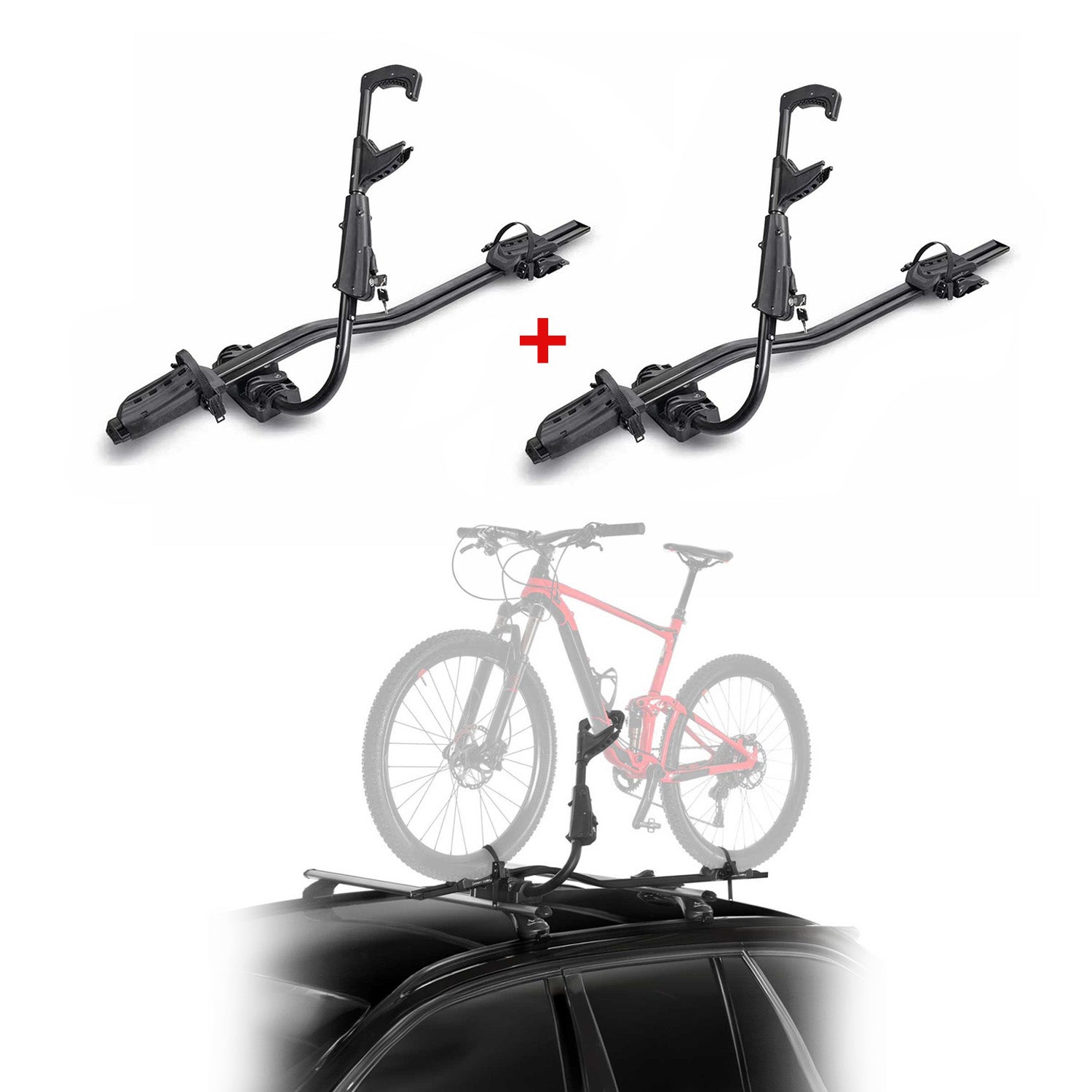 Car Rooftop Mount Bike Rack Carrier Bicycle Universal Lockable Black 2Pcs
