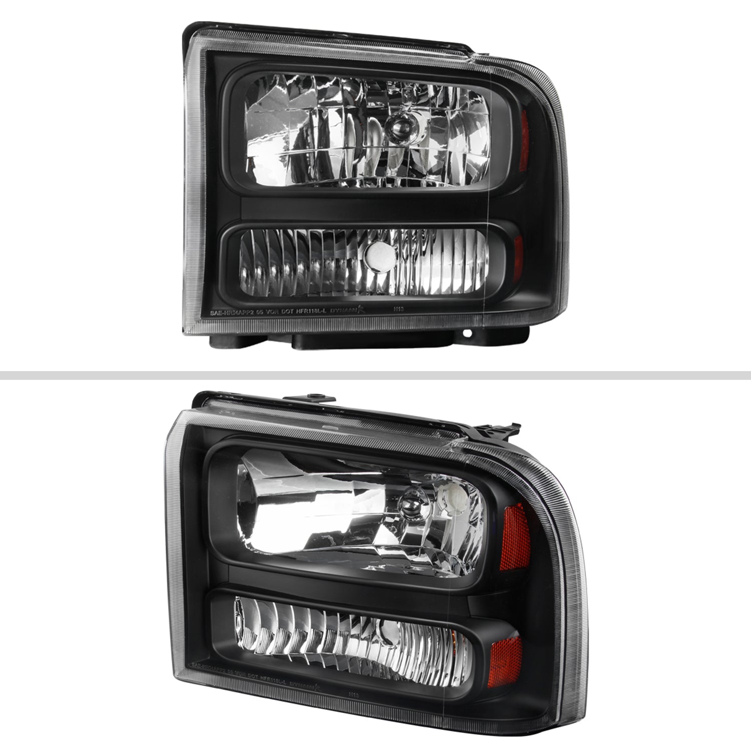 2005-2007 Ford F-250/350/450/550/Excursion Crystal Headlights Matt Black/Clear