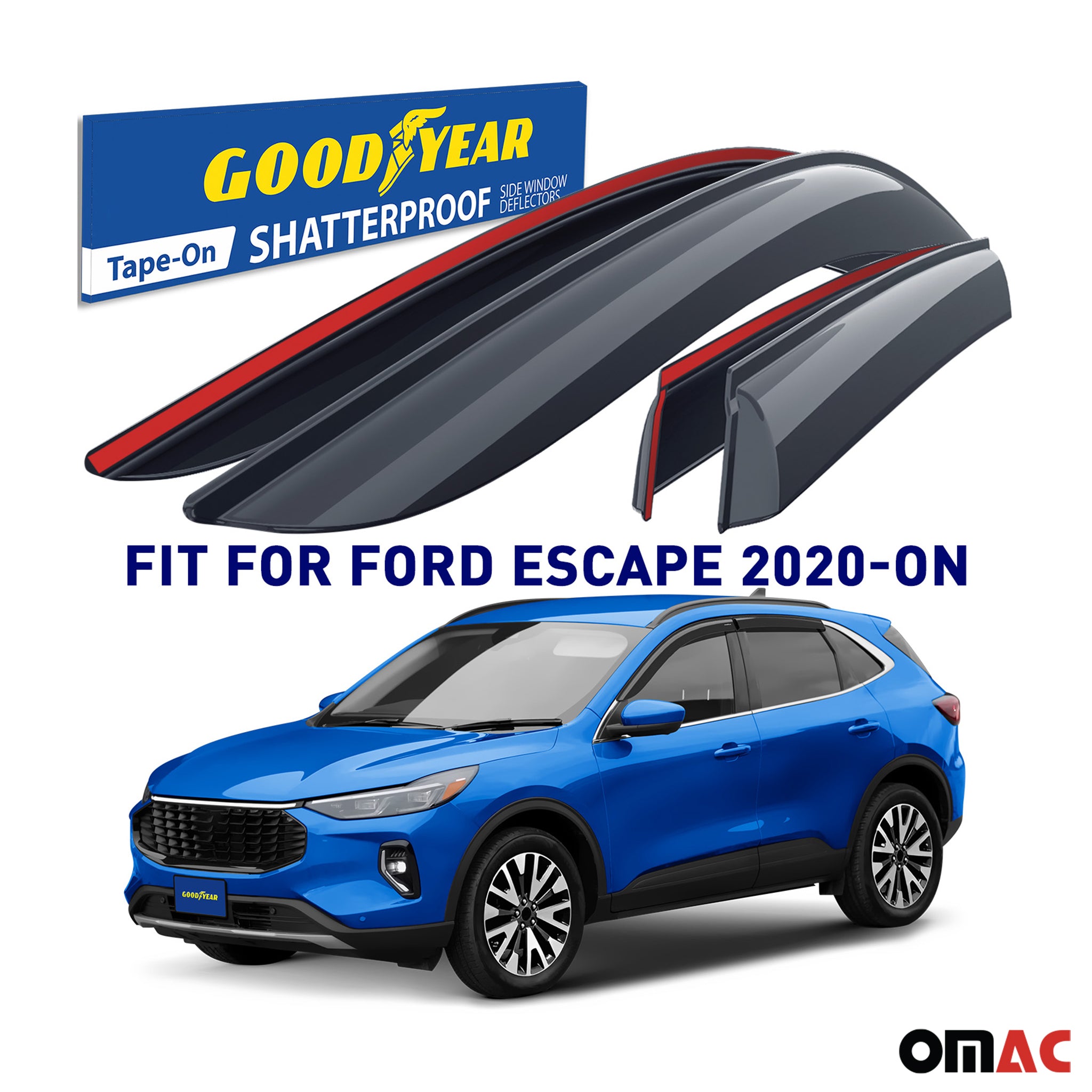 Goodyear Wind Deflectors for Ford Escape 2020-2025 Tape-On Premium Smoke 4 pcs