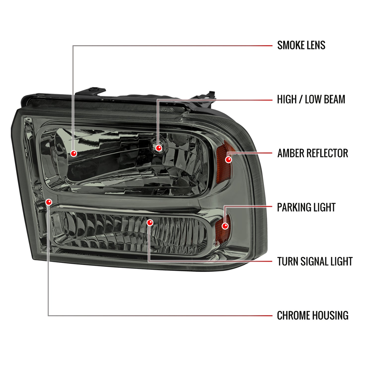 2005-2007 Ford F-250/350/450/550/Excursion Crystal Headlights Chrome/Somke