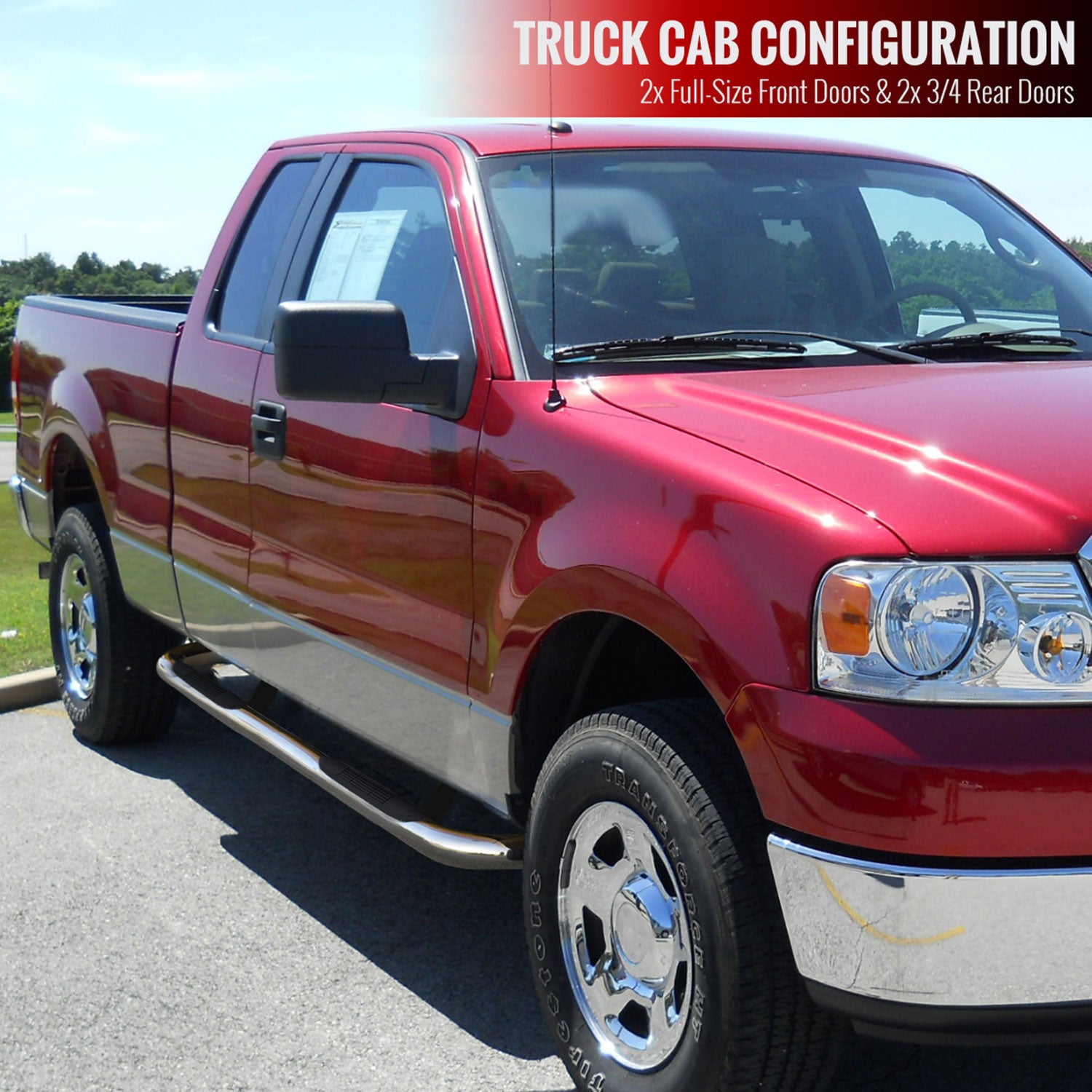 2004-2008 Ford F-150 Super Cab 3" Chrome Stainless Steel Side Step Nerf Bars