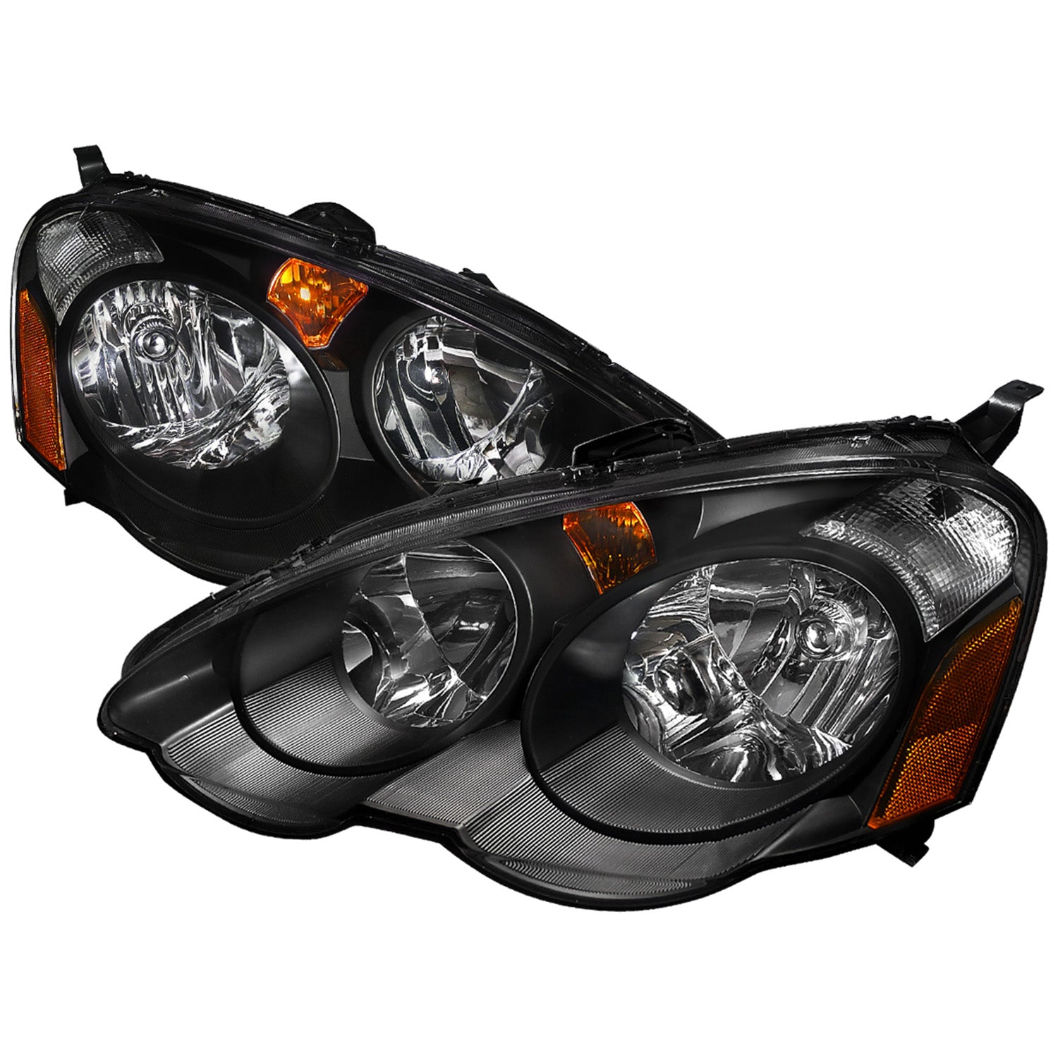 2002-2004 Acura RSX Factory Headlights w/Amber Reflectors Matt Black/Clear