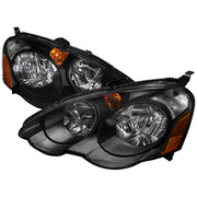 2002-2004 Acura RSX Factory Headlights w/Amber Reflectors Matt Black/Clear
