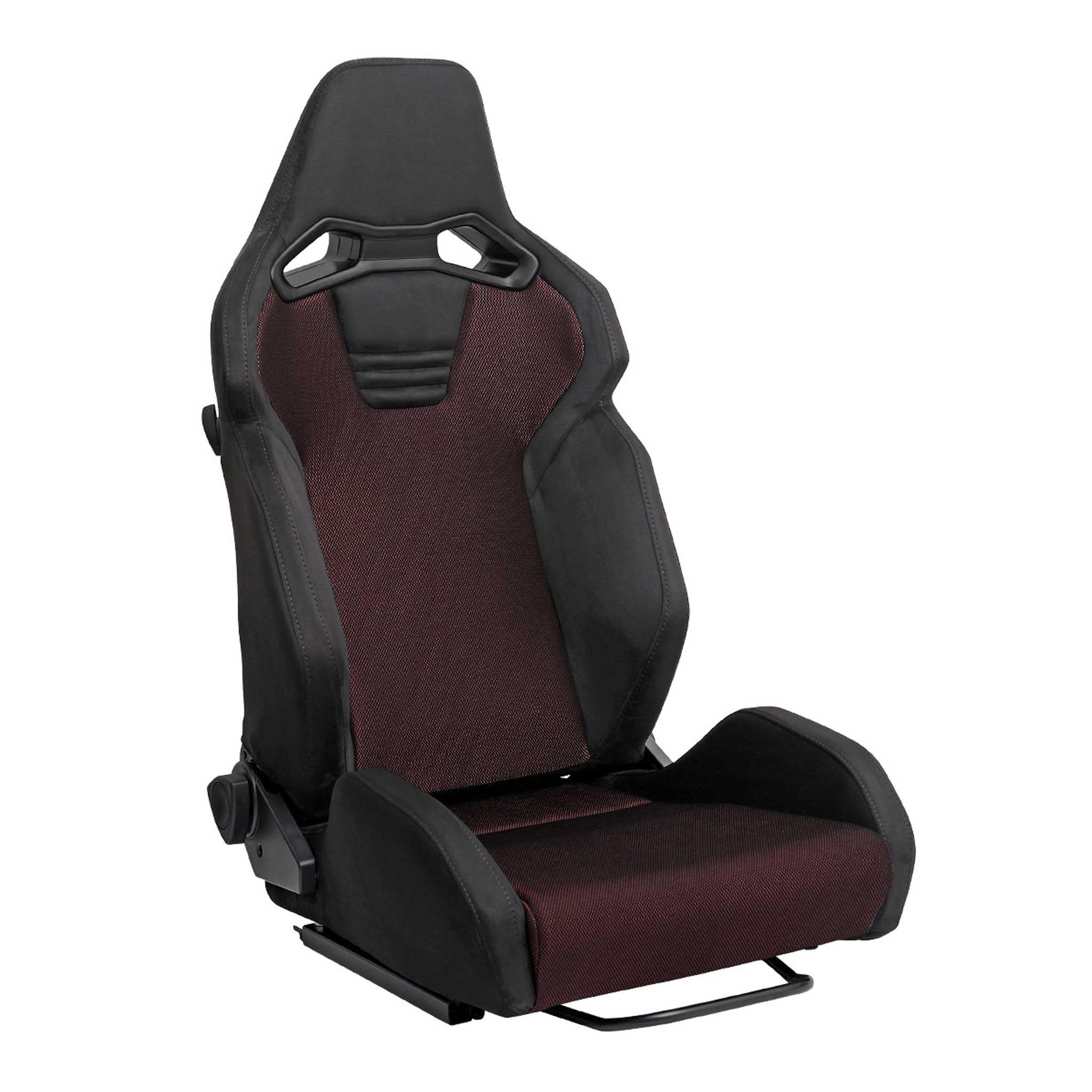 Universal Racing Seat Black Suede Red Bird Eye Mesh Cloth Double Black Stitch