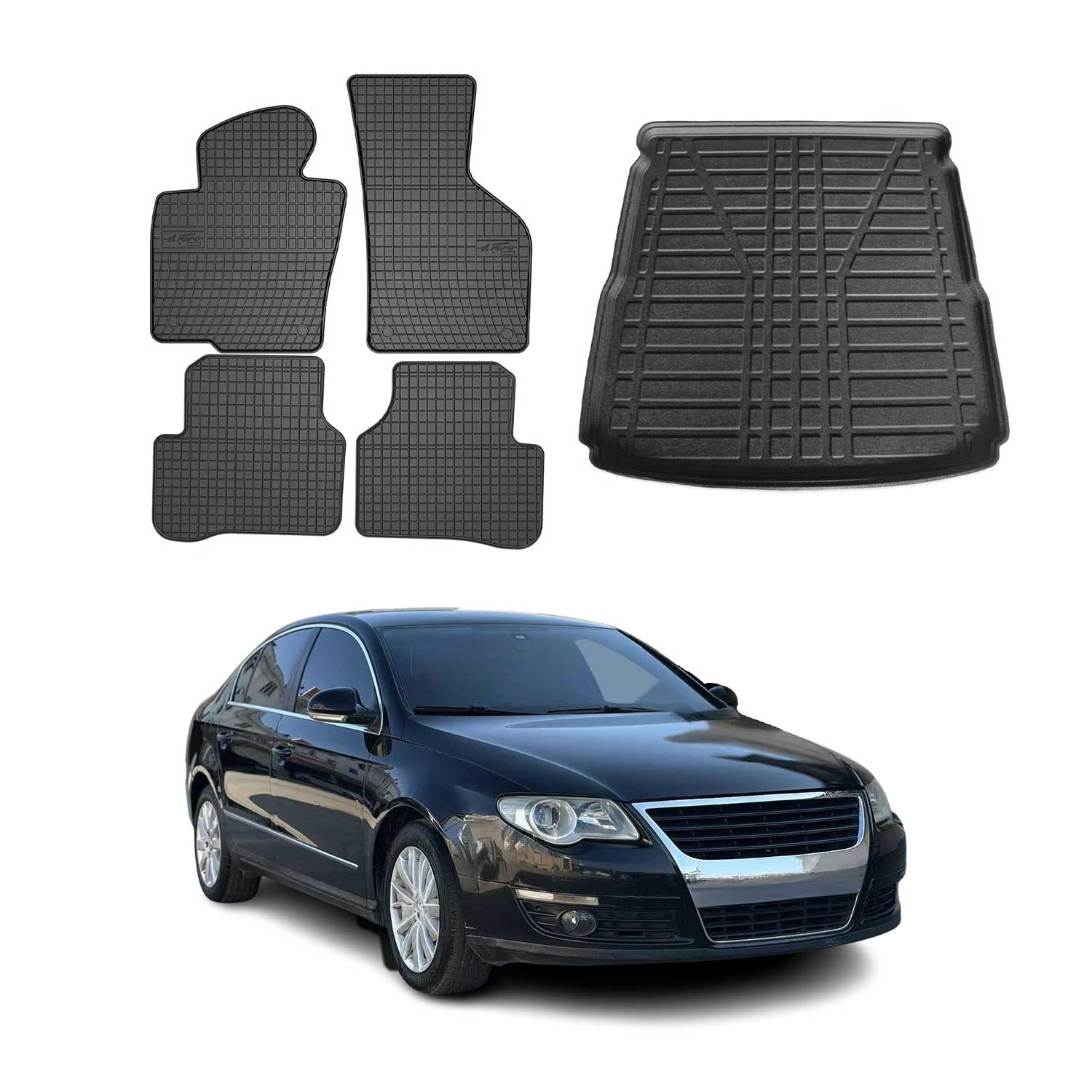 2006-2010 VW Passat B6 Floor Mats & Cargo Liner Full Set All Weather Black