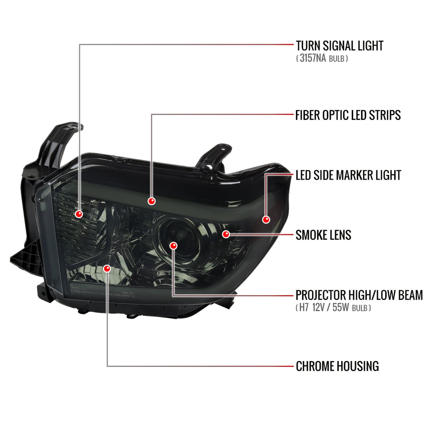 2014-2021 Toyota Tundra LED Projector Headlights Chrome Housing/Smoke Lens