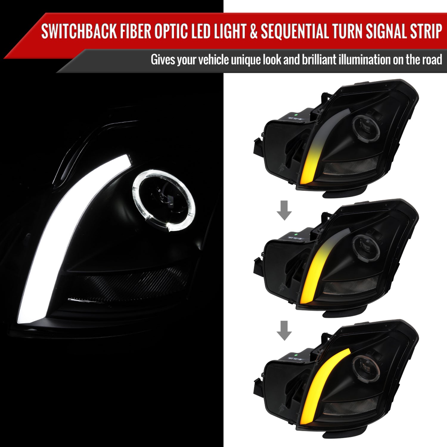 2003-2007 Cadillac CTS Halo LED Turn Signal Projector Headlights Smoke