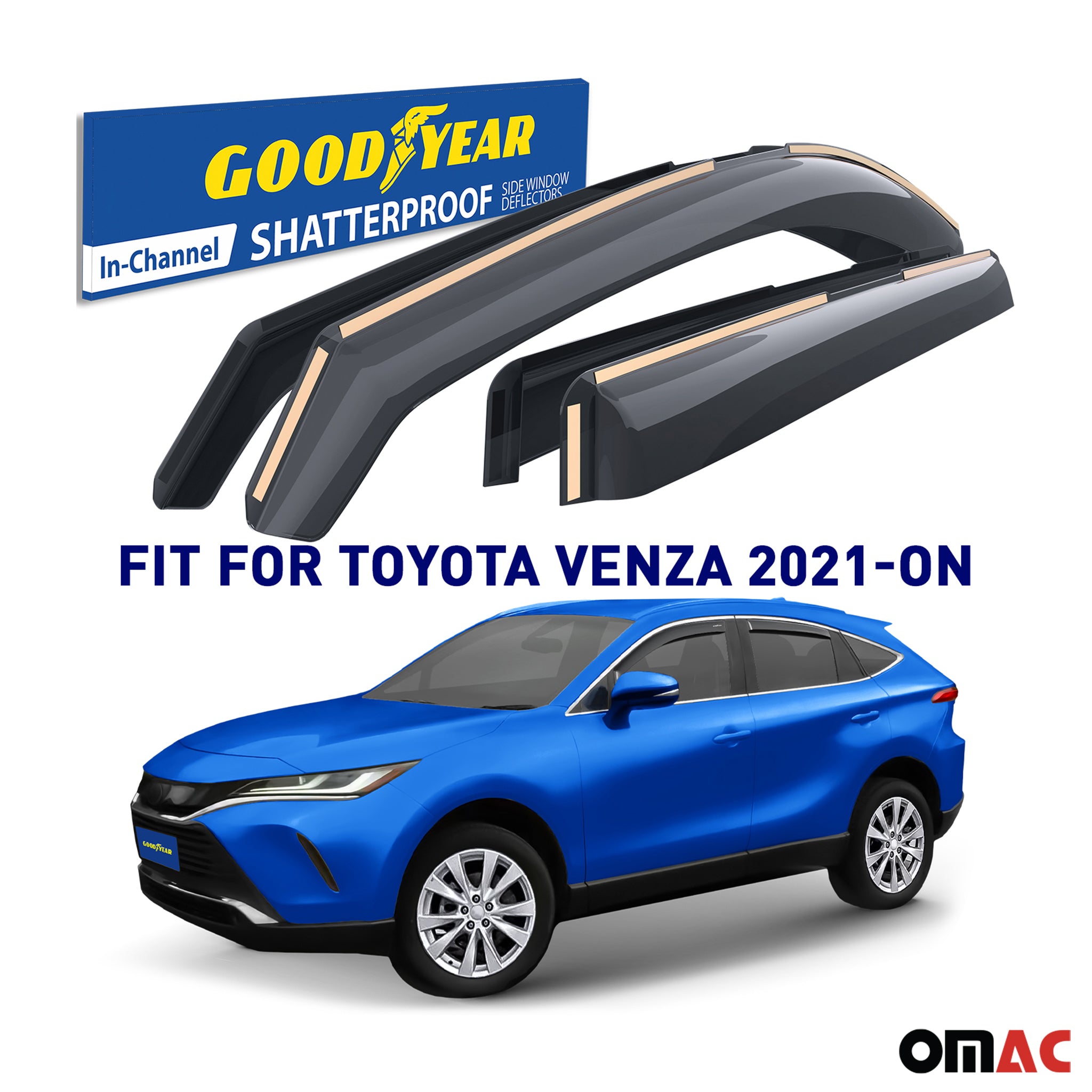 Goodyear Wind Deflectors for Toyota Venza 2021-2025 In-channel Premium Smoke 4x
