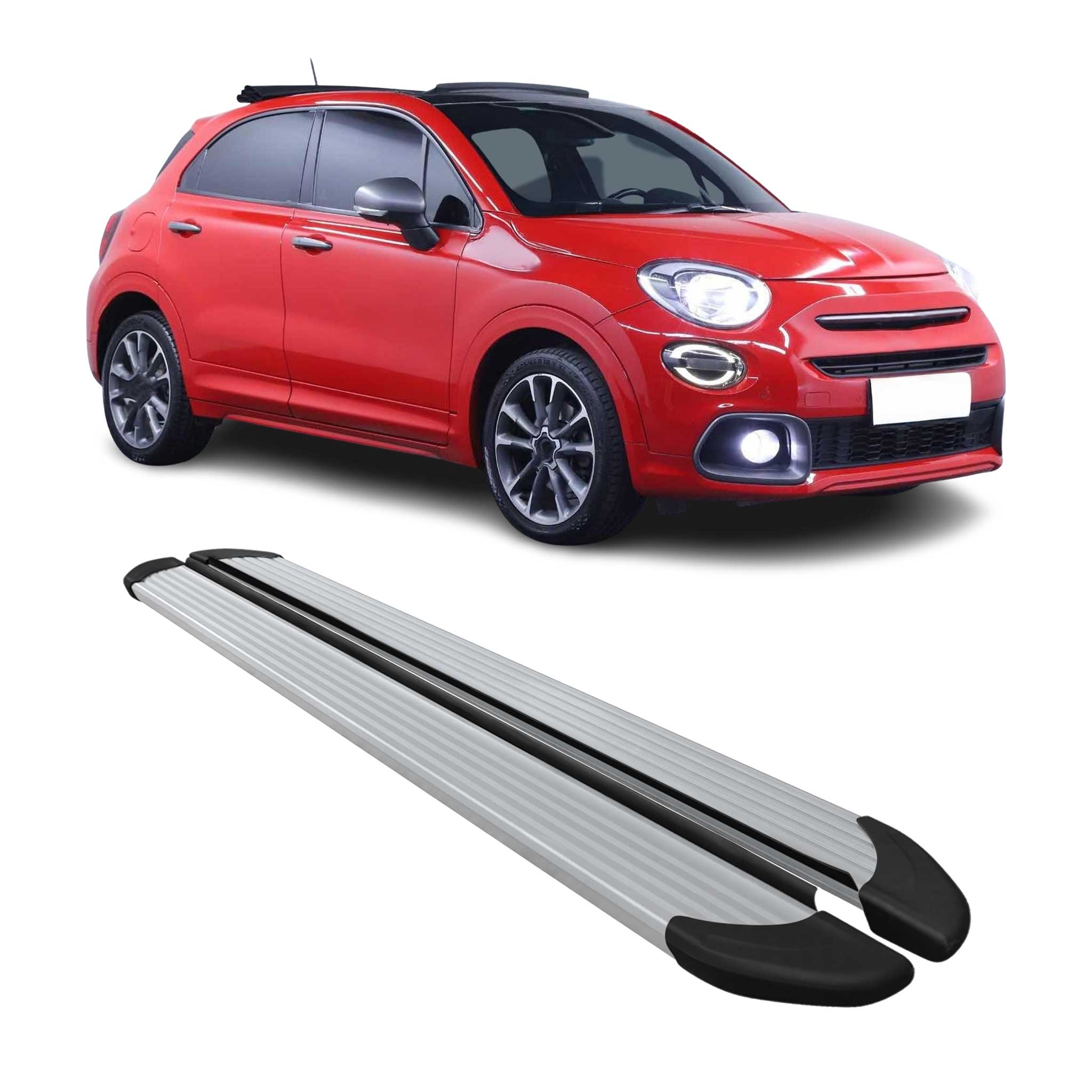 2016-2024 Fiat 500X Running Boards Side Steps Silver