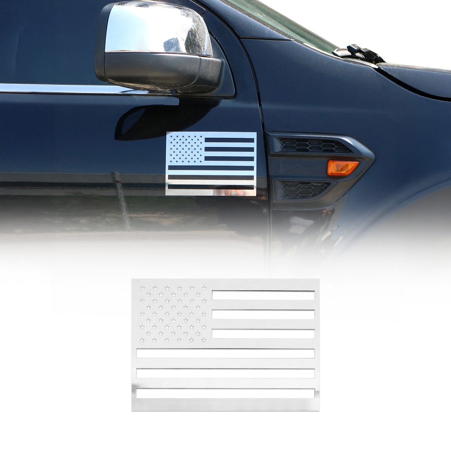 US American Flag Chrome Decal Sticker Stainless Steel