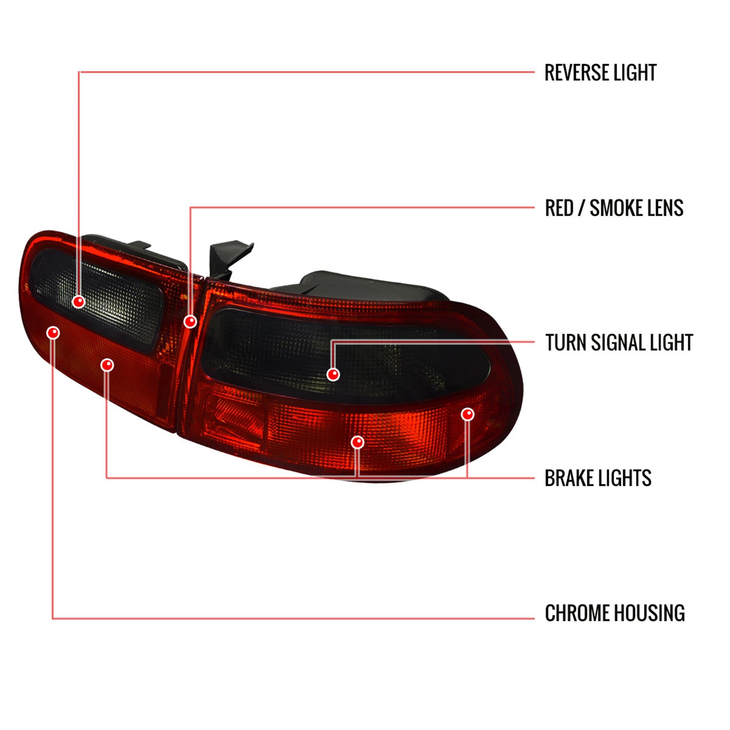 1992-1995 Honda Civic 3DR Hatchback Tail Lights Chrome/Red Smoke Lens